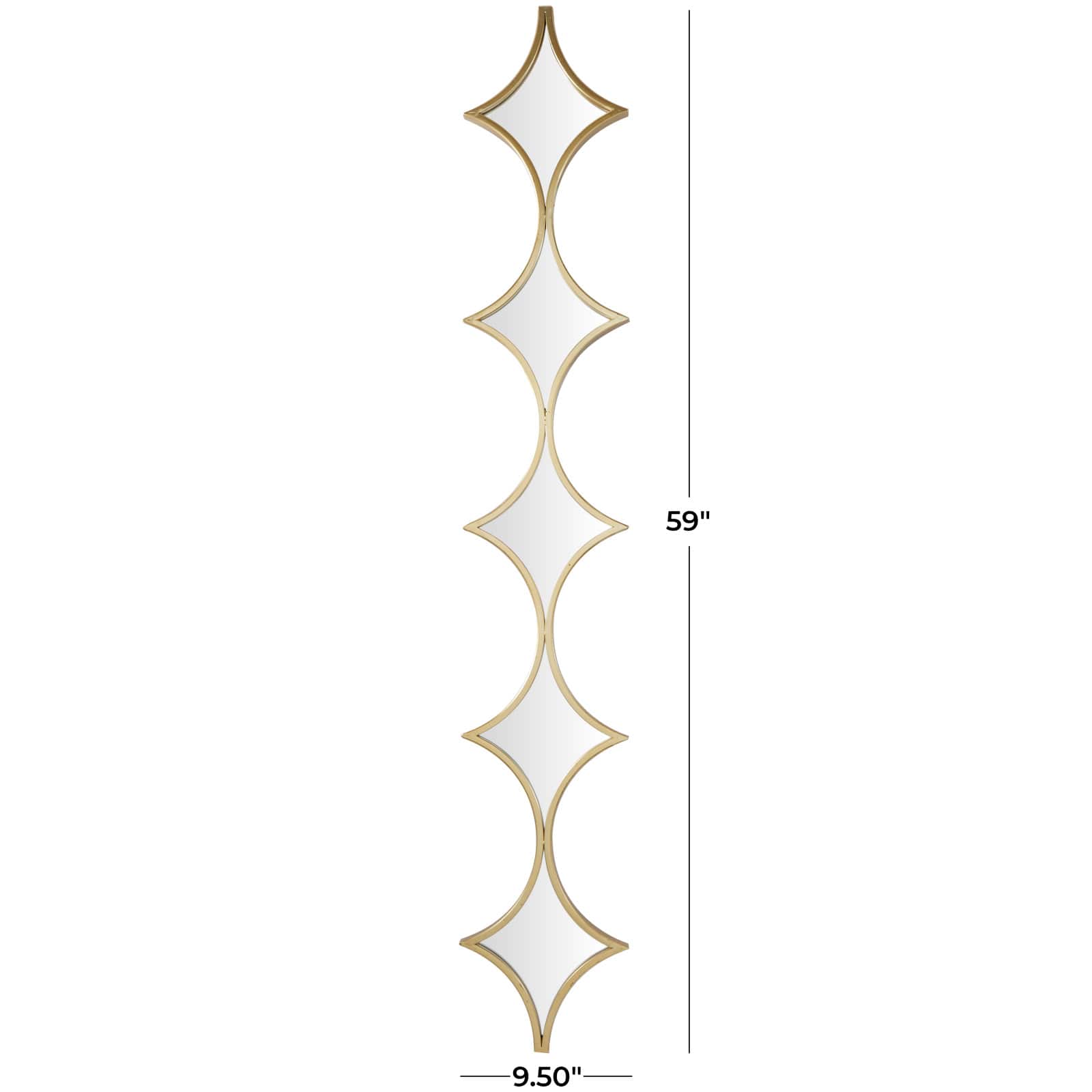 Gold Metal Slim Stacked Chain 5 Layer Wall Mirror with Diamond Pattern 10" x 1" x 59"
