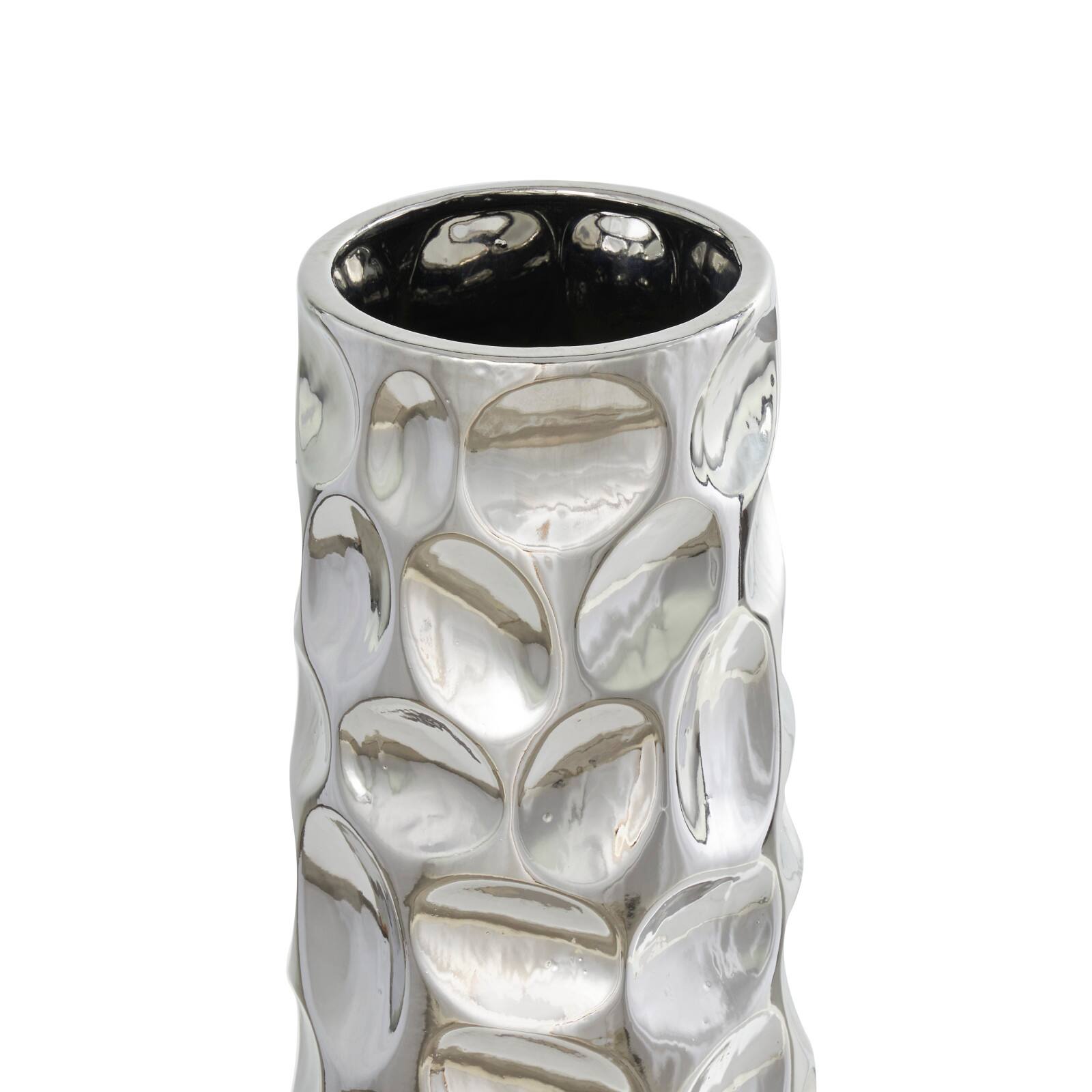3ft. Silver Ceramic Geometric Bubble Vase with Concaved Circles