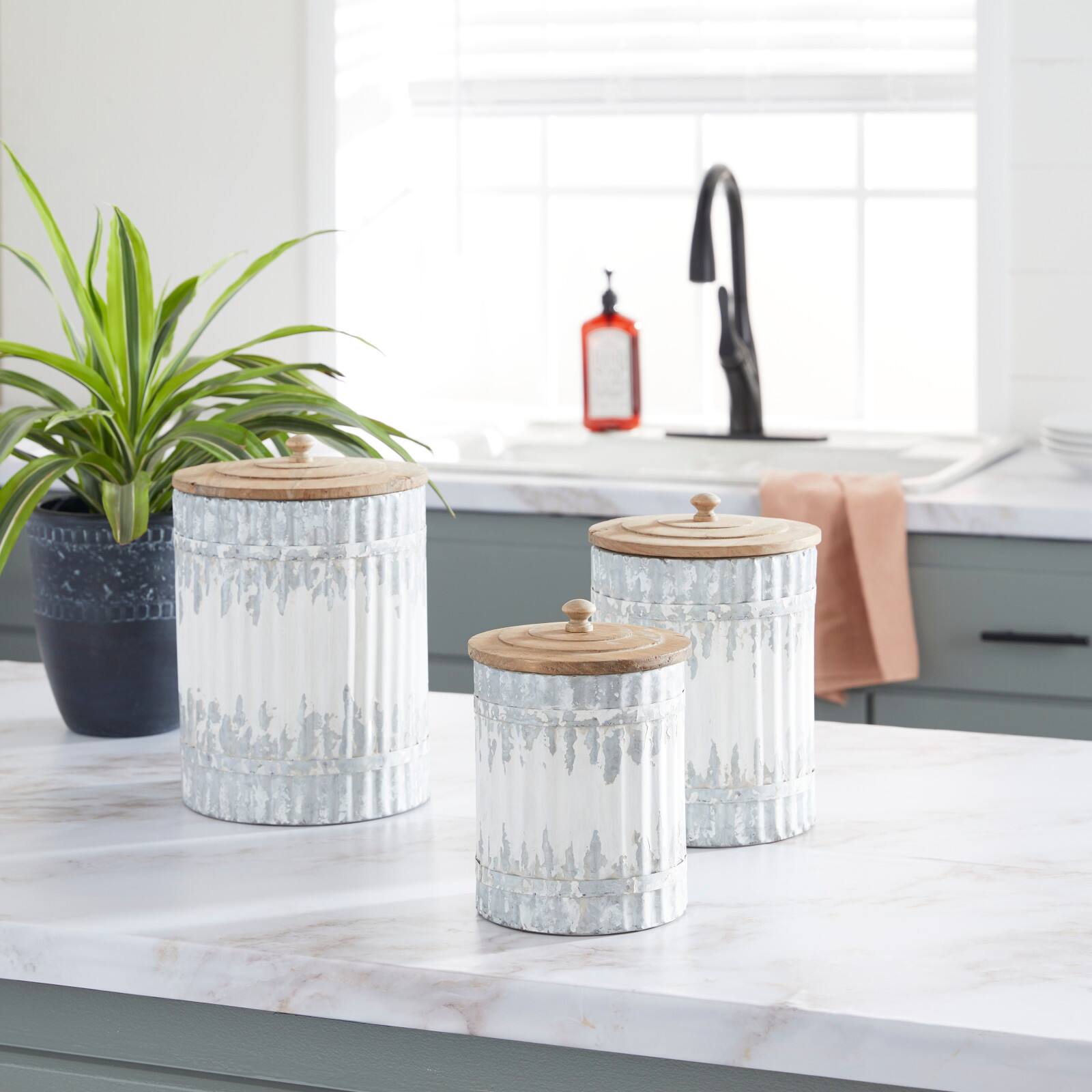 White Metal Farmhouse Decorative Jar Set