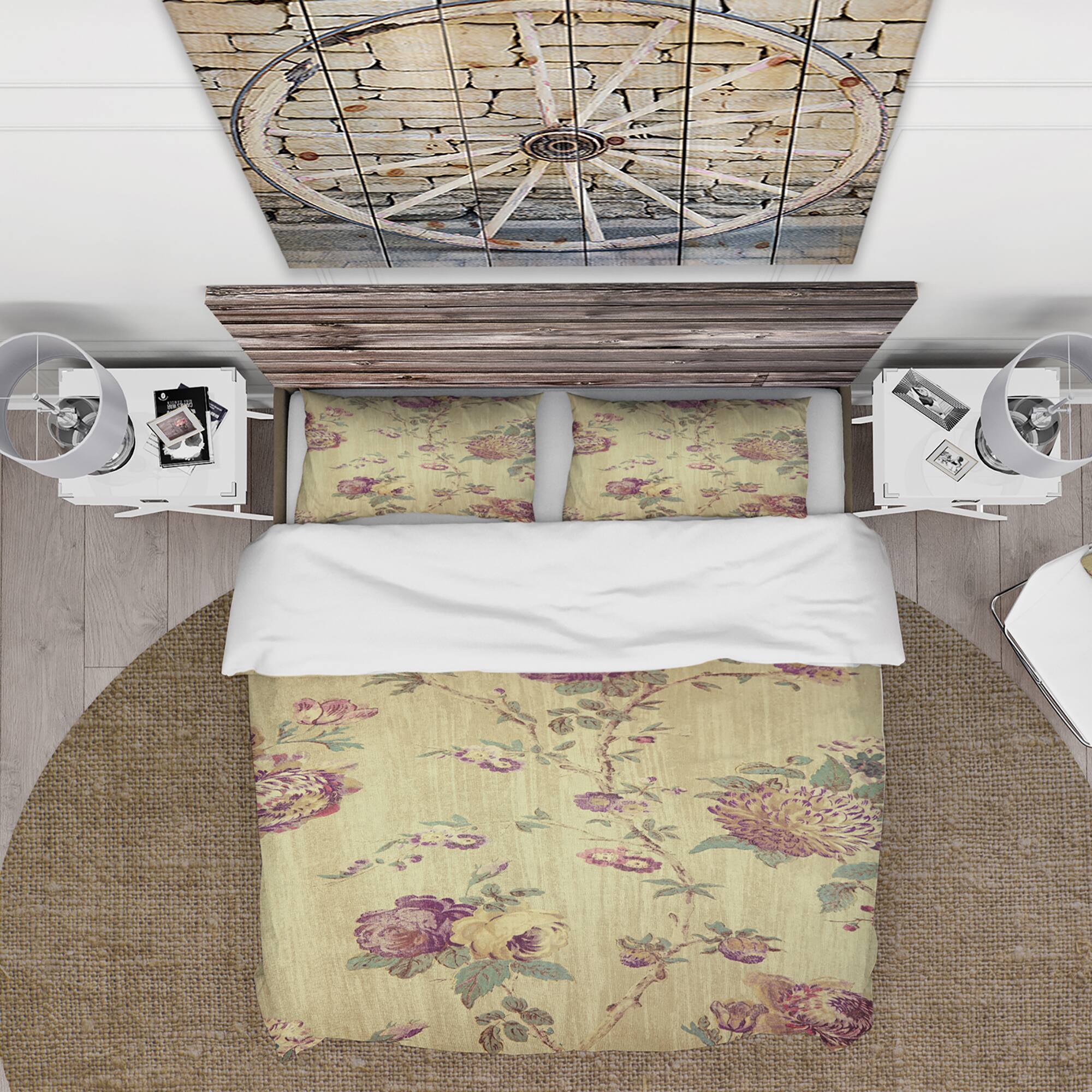 Designart 'Vintage Purple Flowers' Floral Bedding Set - Duvet Cover & Shams