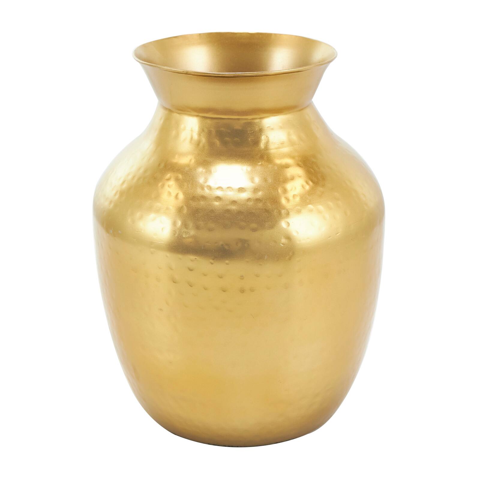 12" Gold Metal Hammered Spotted Vase