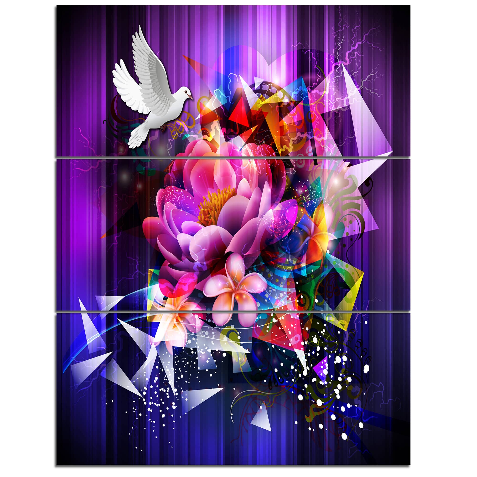 Designart - Abstract Floral Design with Dove - Floral Canvas Art print