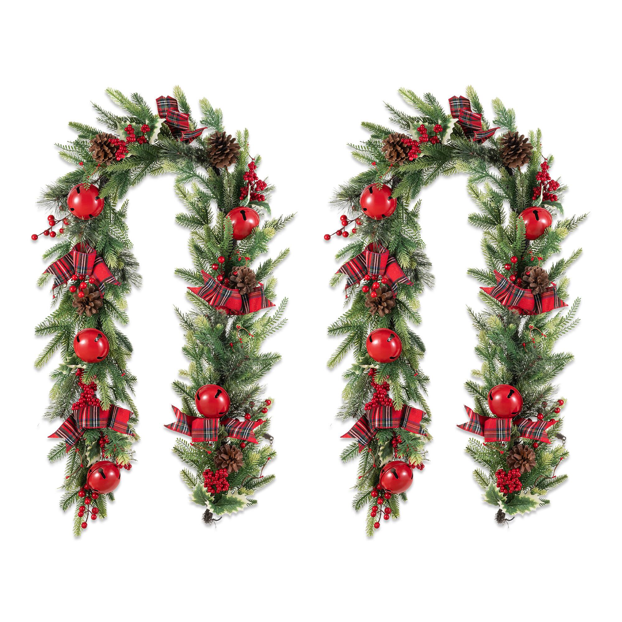 Glitzhome® 6ft. Christmas Bell Pinecone & Berry Bow Garland, Set of 2