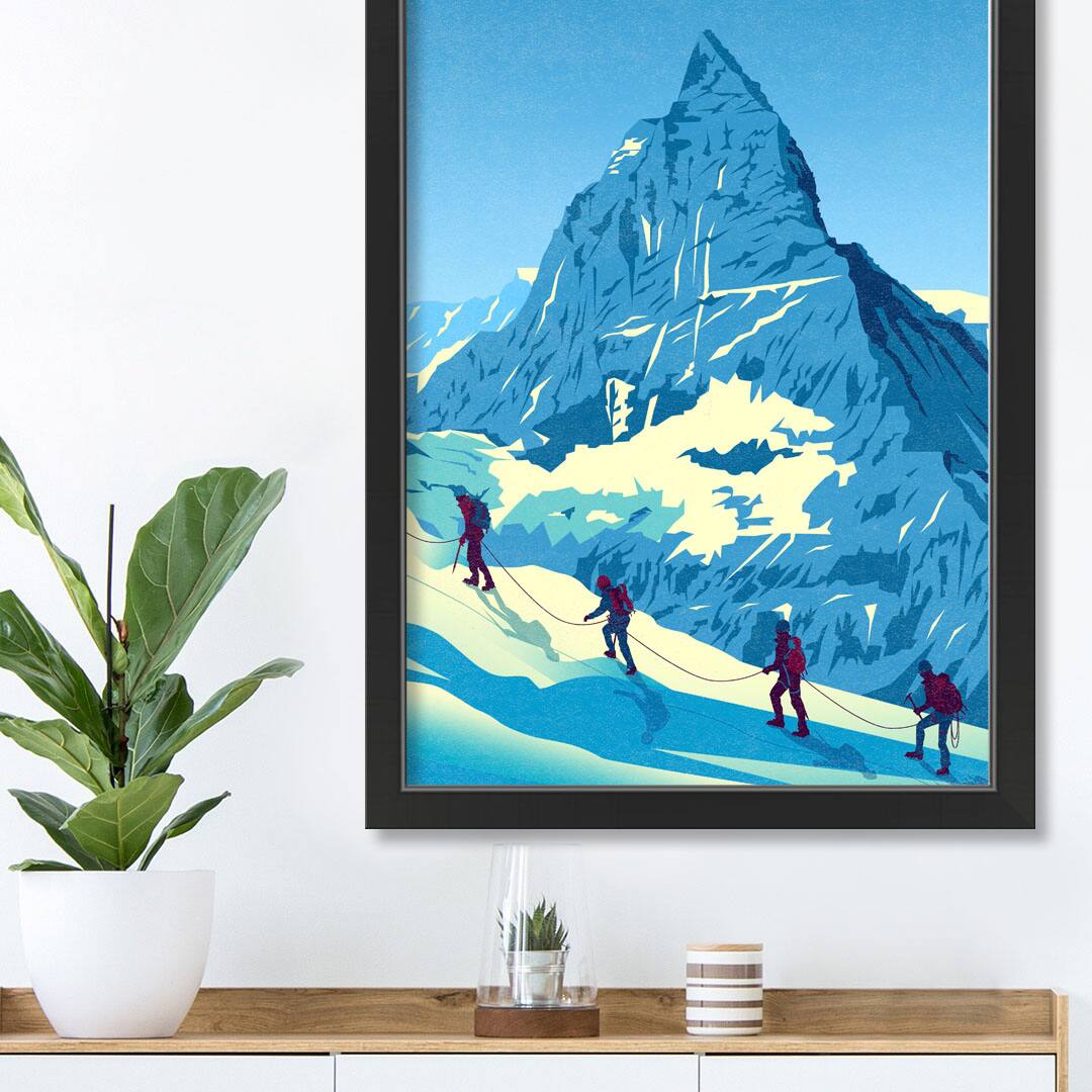 Mountain Range Hikers Black Framed Print Under Plexiglass