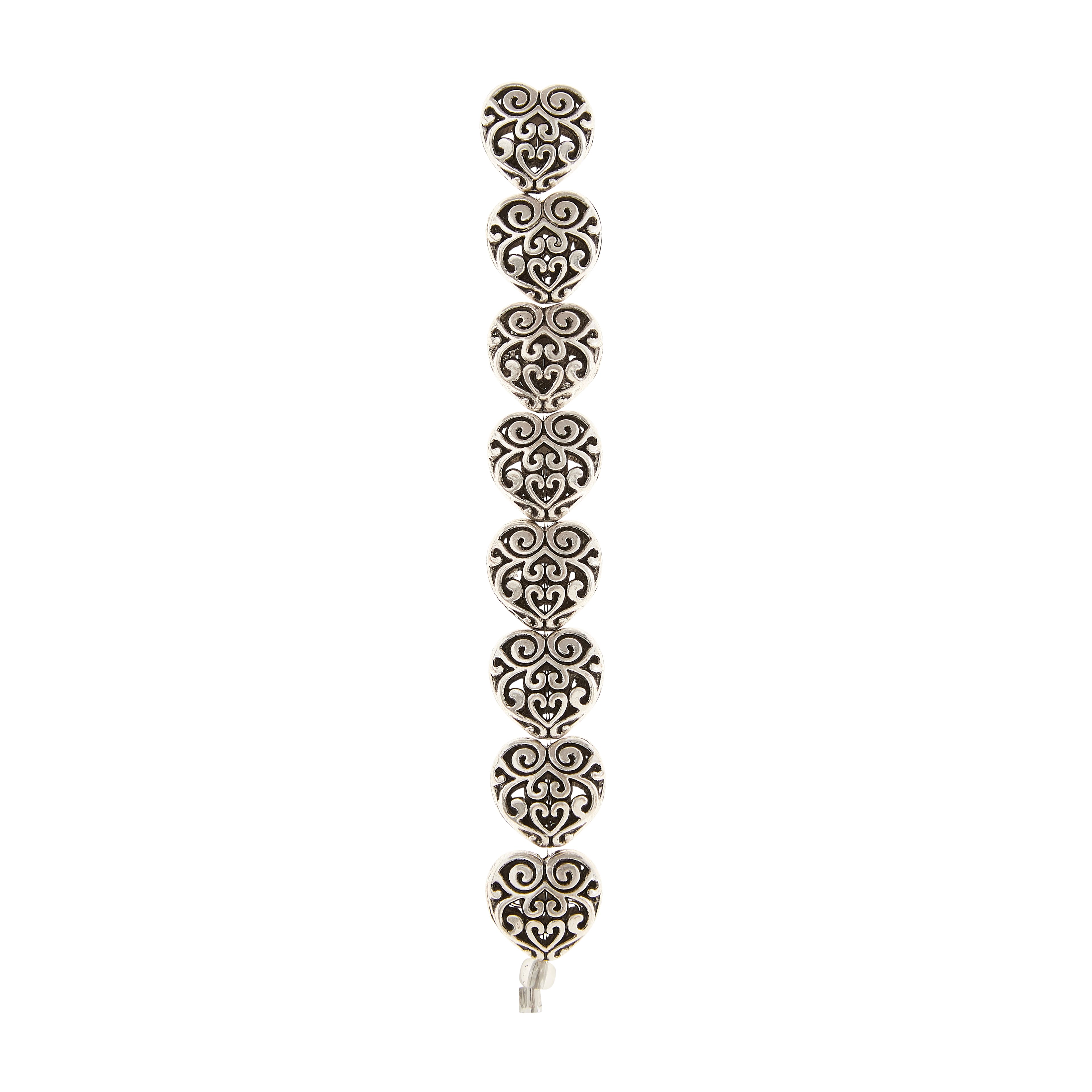 12 Pack:  Silver Plated Filigree Heart Beads, 13mm by Bead Landing™