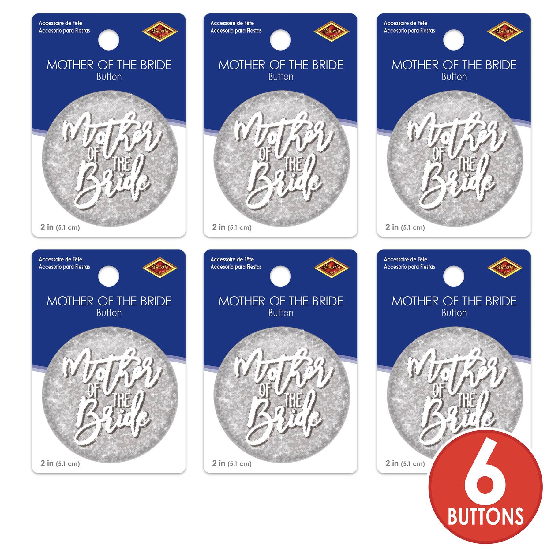 Beistle 2" Silver Sparkle Mother of the Bride Buttons, 6ct.