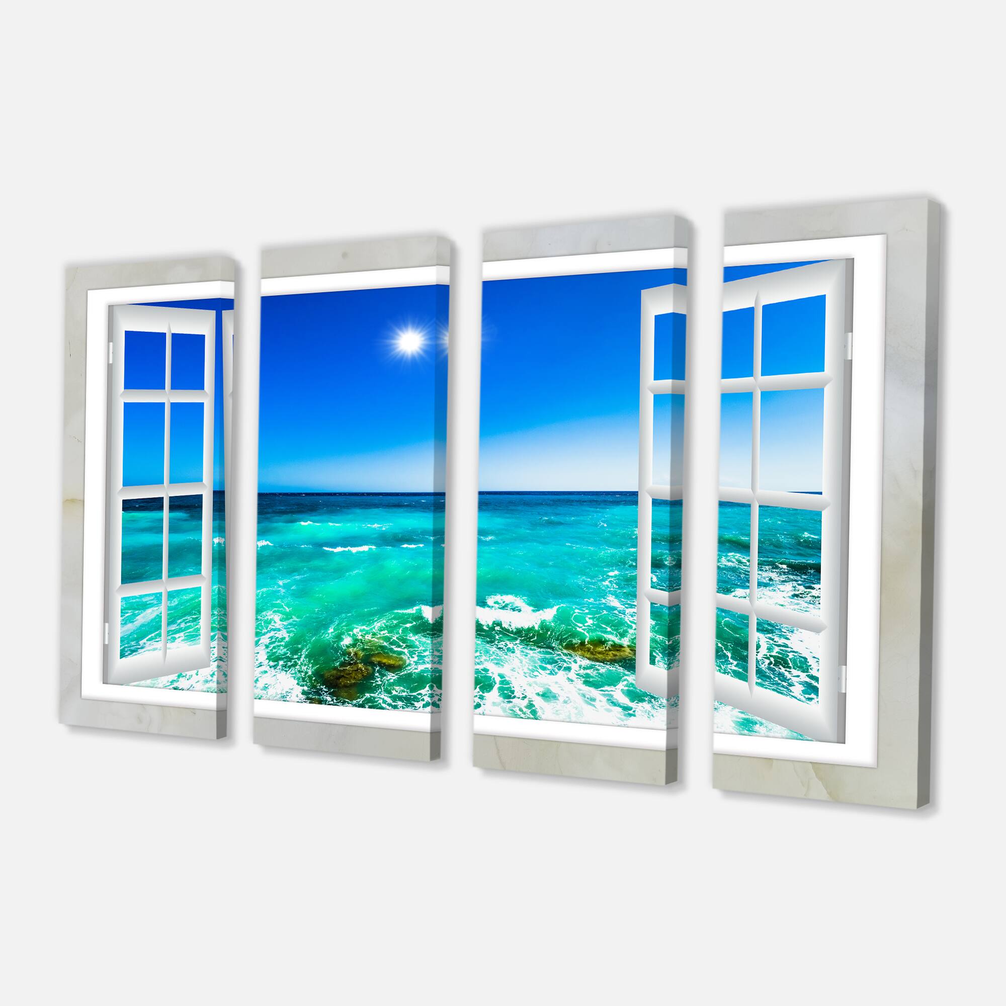 Designart - Open Window to Wavy Ocean - Extra Large Seashore Canvas Art