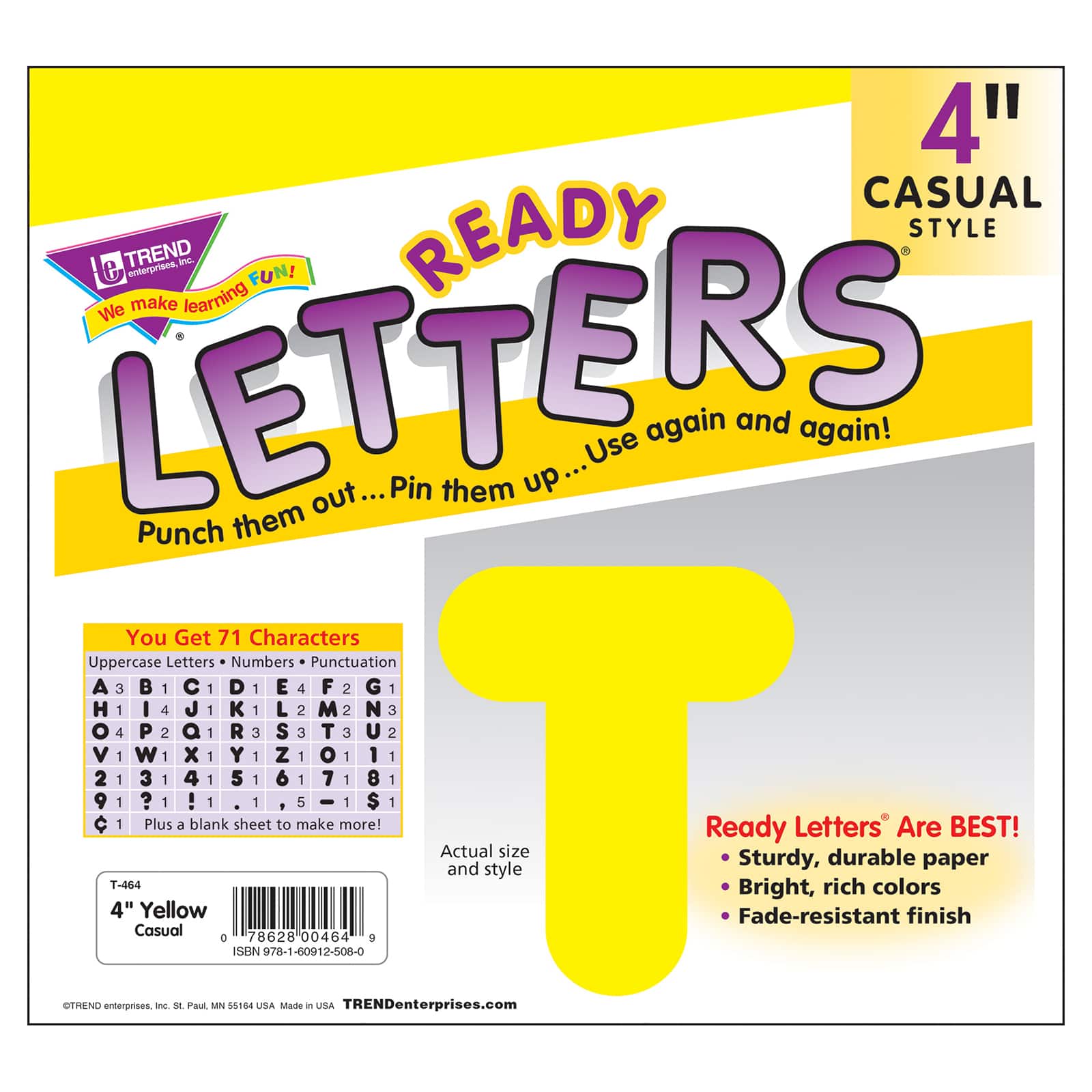 Trend Yellow 4" Casual Uppercase Ready Letters®, 6 Packs