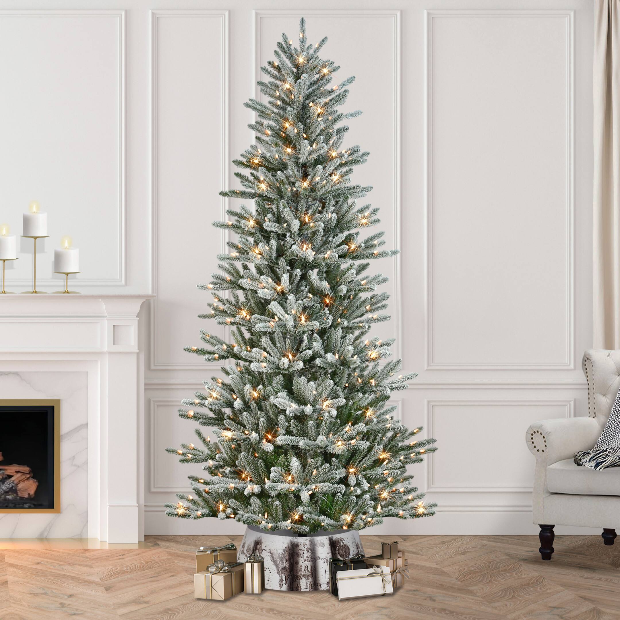 7.5ft. Pre-Lit Flocked Franklin Fir Artificial Christmas Tree, Clear LED Lights