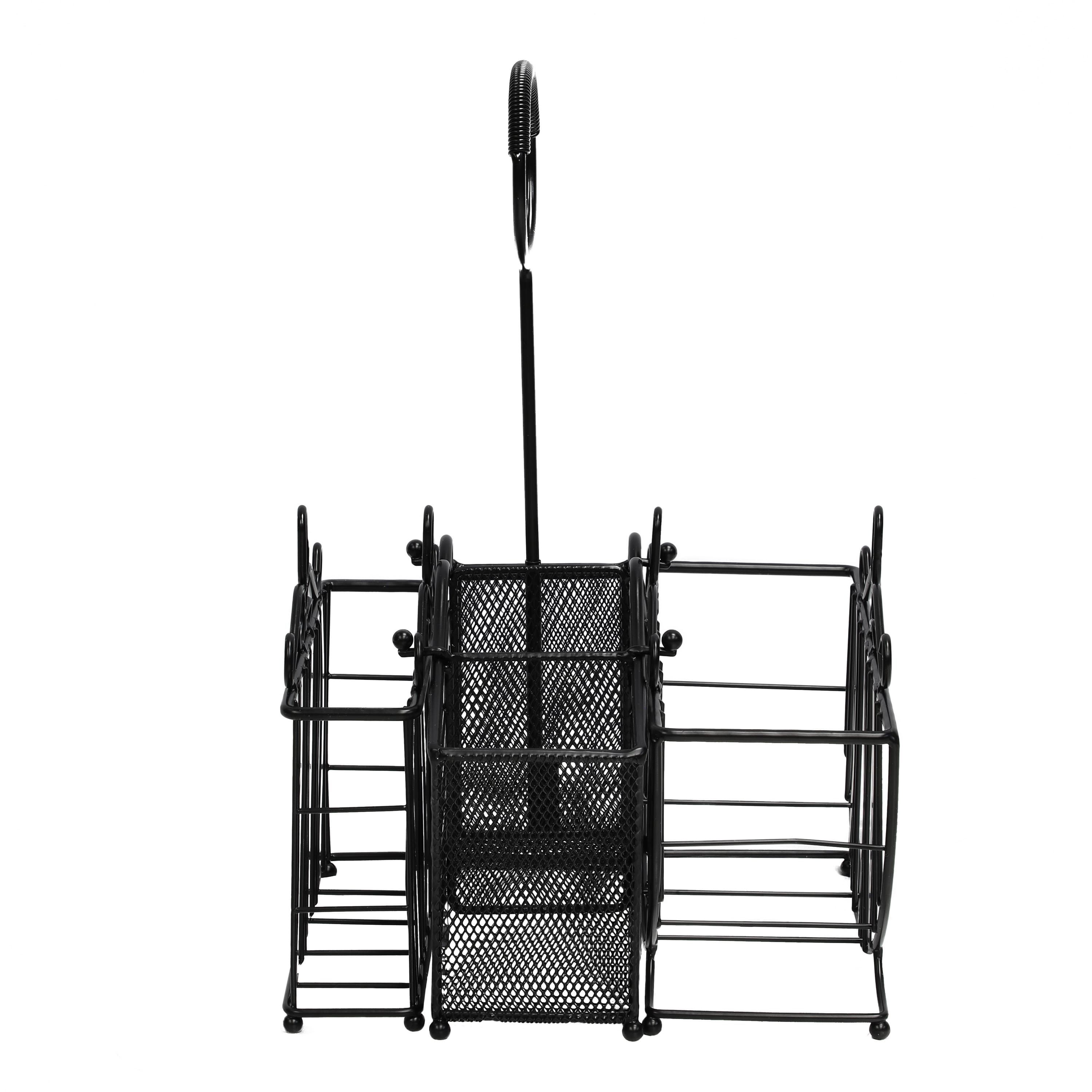 6 Pack: 17" Black 3-Section Picnic & Flatware Caddy