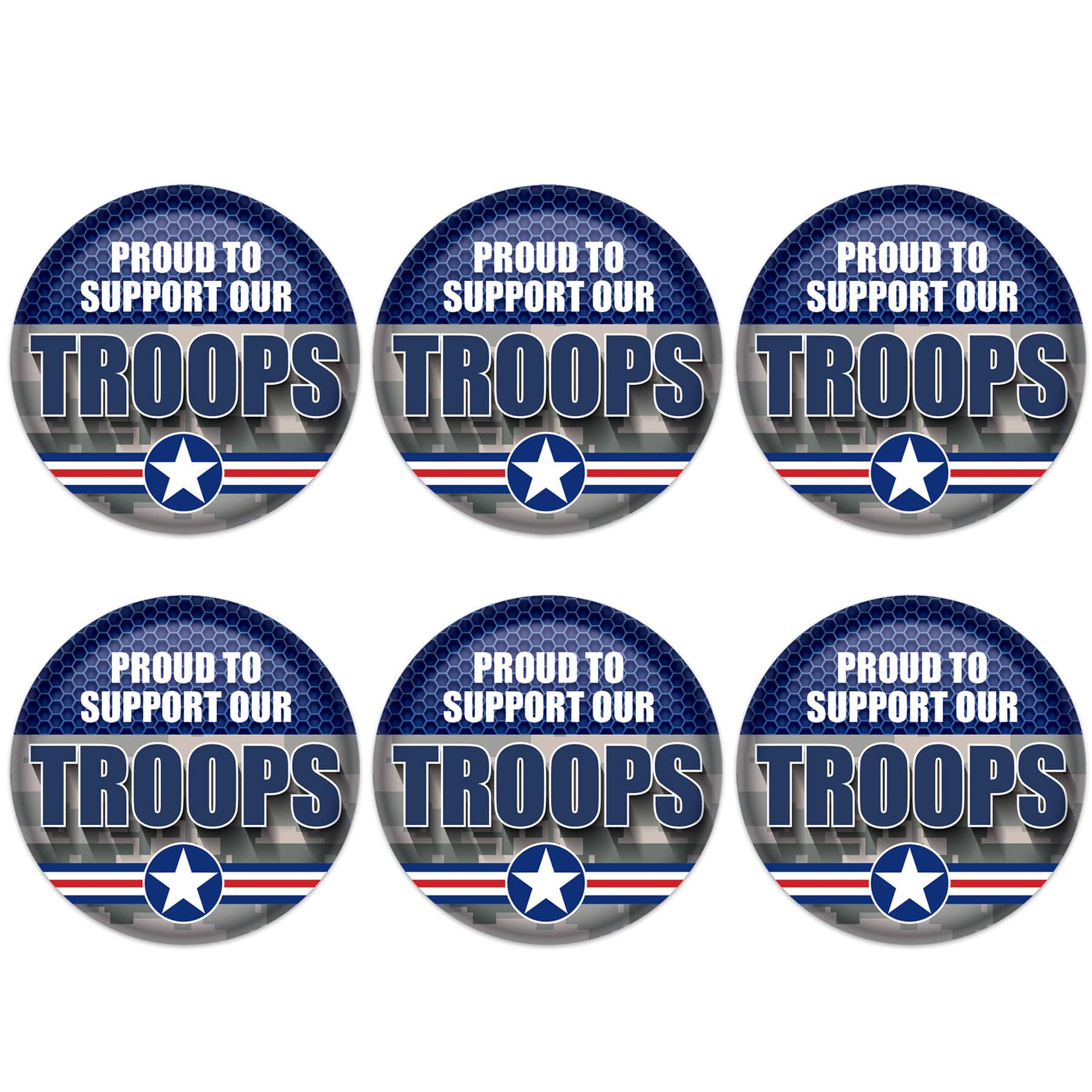 Beistle 2" Camouflage Proud to Support Our Troops Buttons, 6ct.