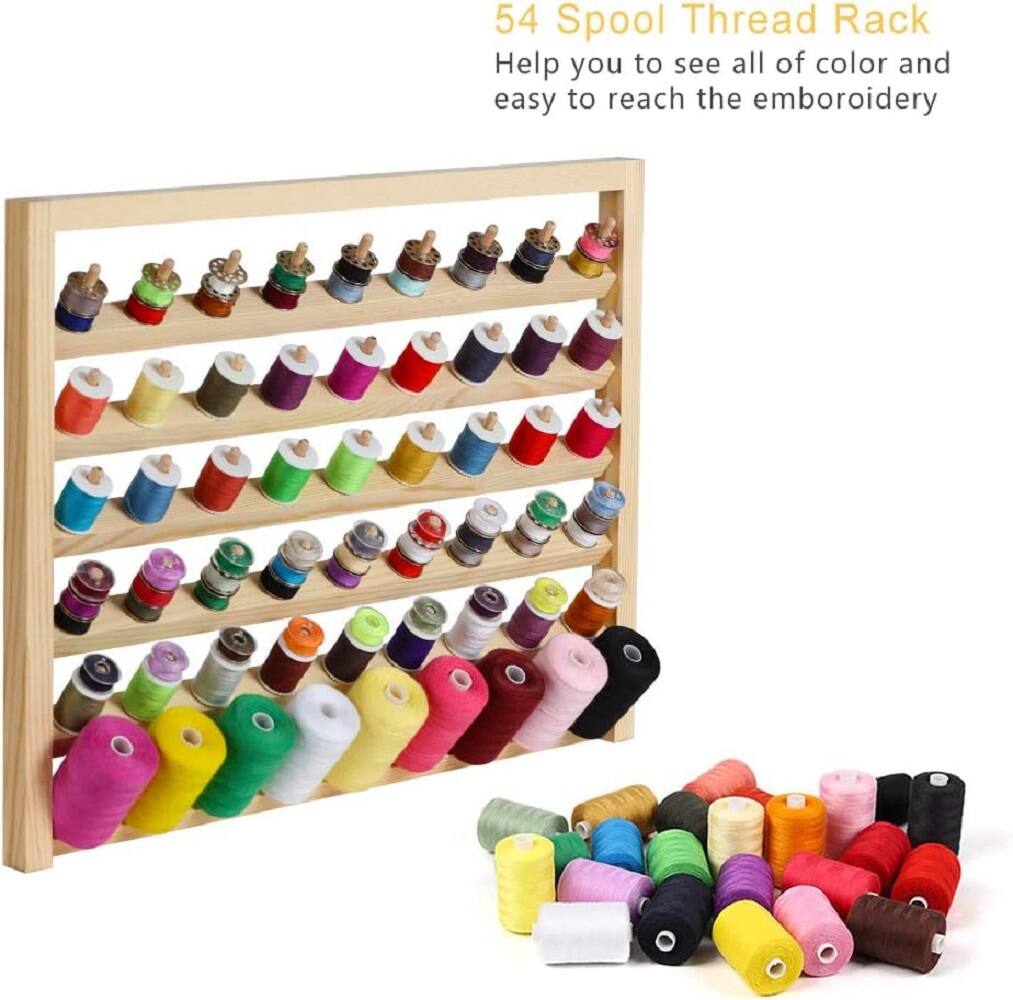 54-Spool Wall Mounted Wooden Sewing Thread Rack