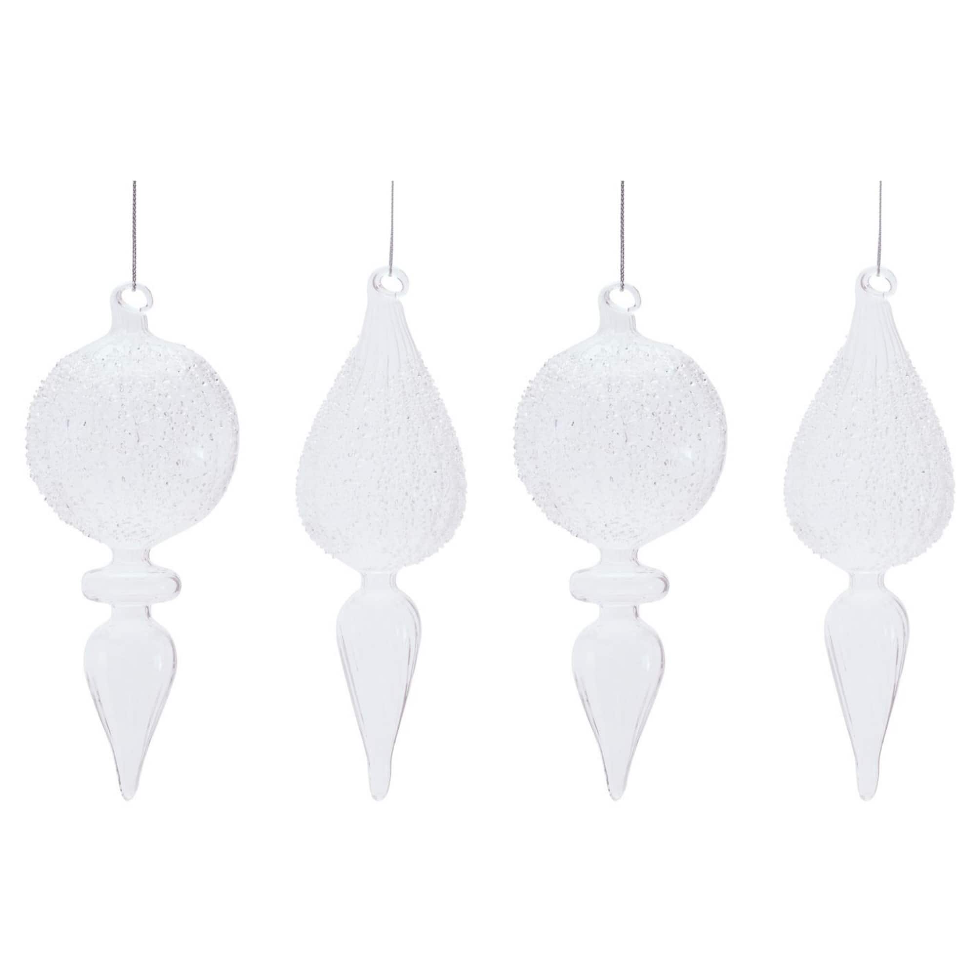 Melrose Frosted Textured Glass Finial Ornaments Set