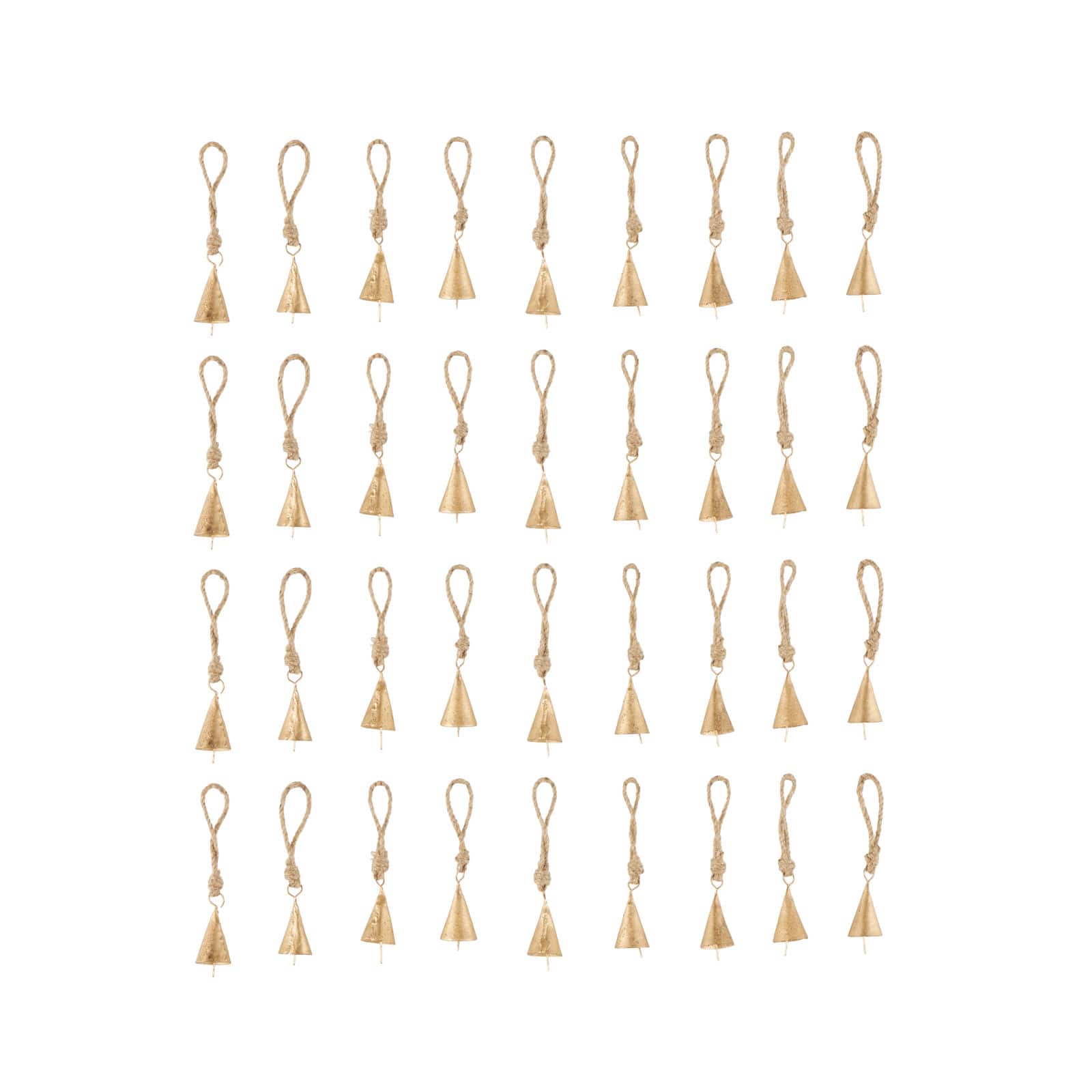 Gold Metal Tibetan-Inspired Decorative Bells with Brown Jute Rope and Canvas Drawstring Tote Set