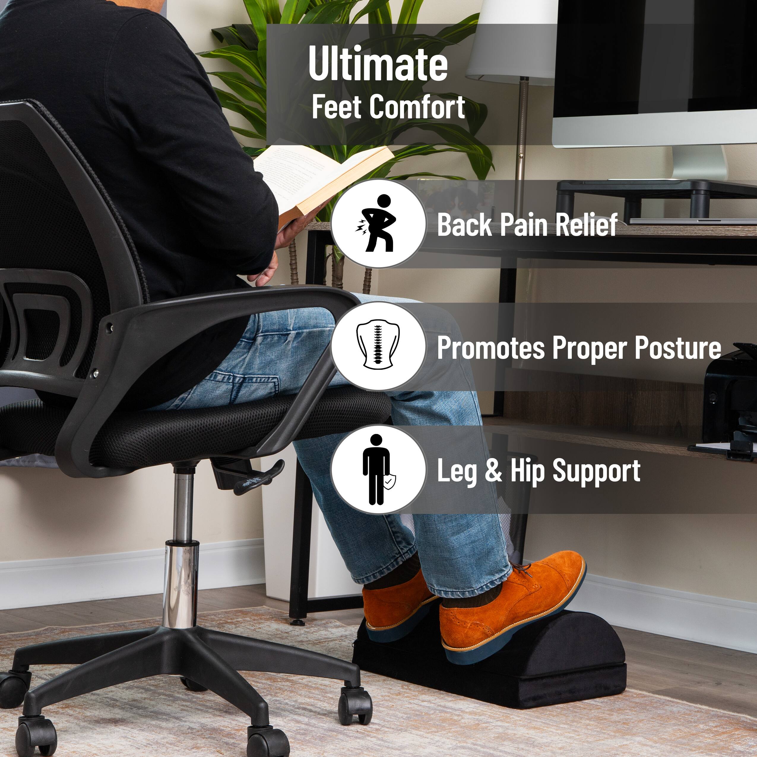 Mind Reader Air-Cloud Memory Foam Under Desk Footrest, Ergonomic Support for Back, Hip, Legs, Knees & Feet, Adjustable Height, Memory Foam, Black