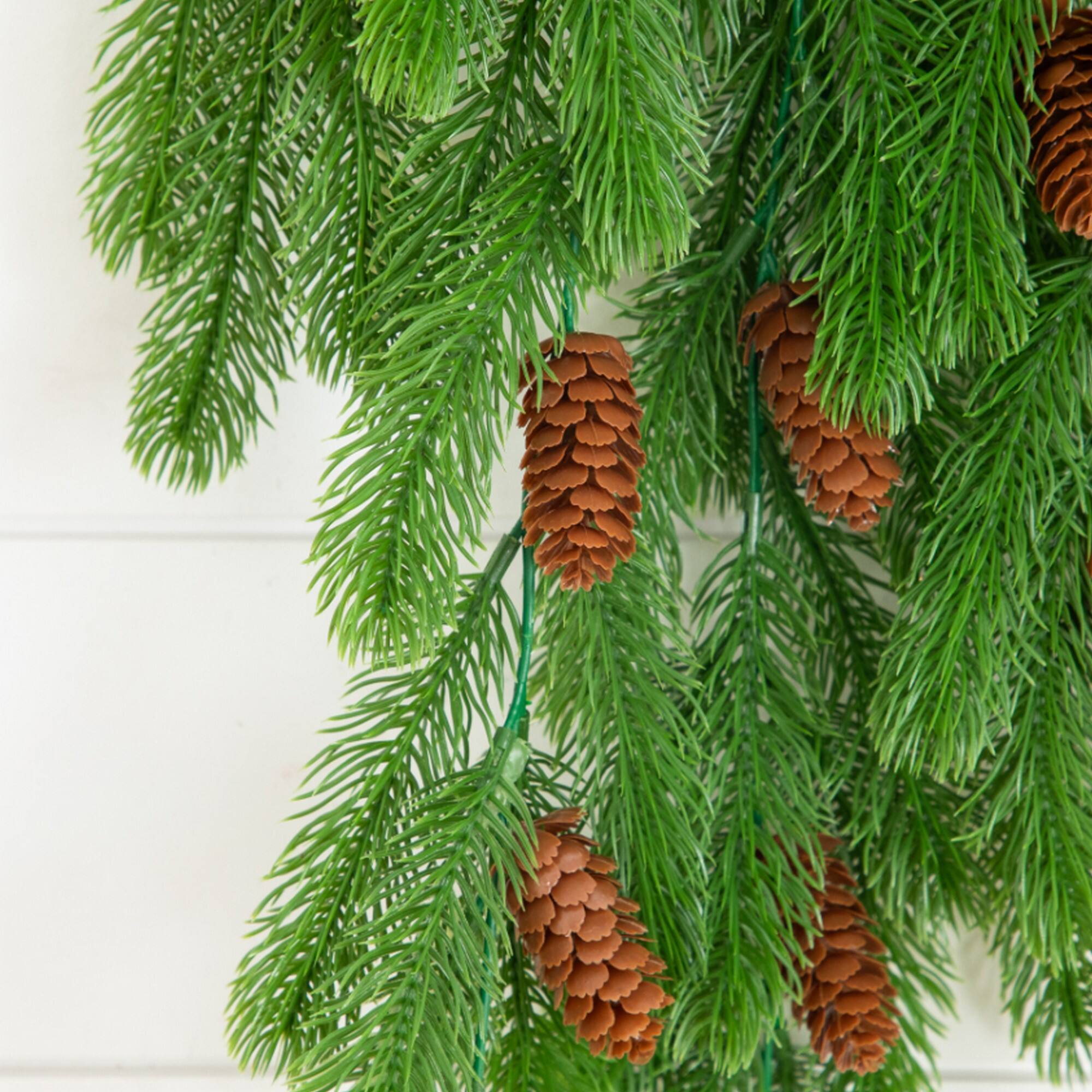 Nearly Natural 30" UV Resistant Artificial Christmas Pine & Pinecone Hanging Plants, 3ct.