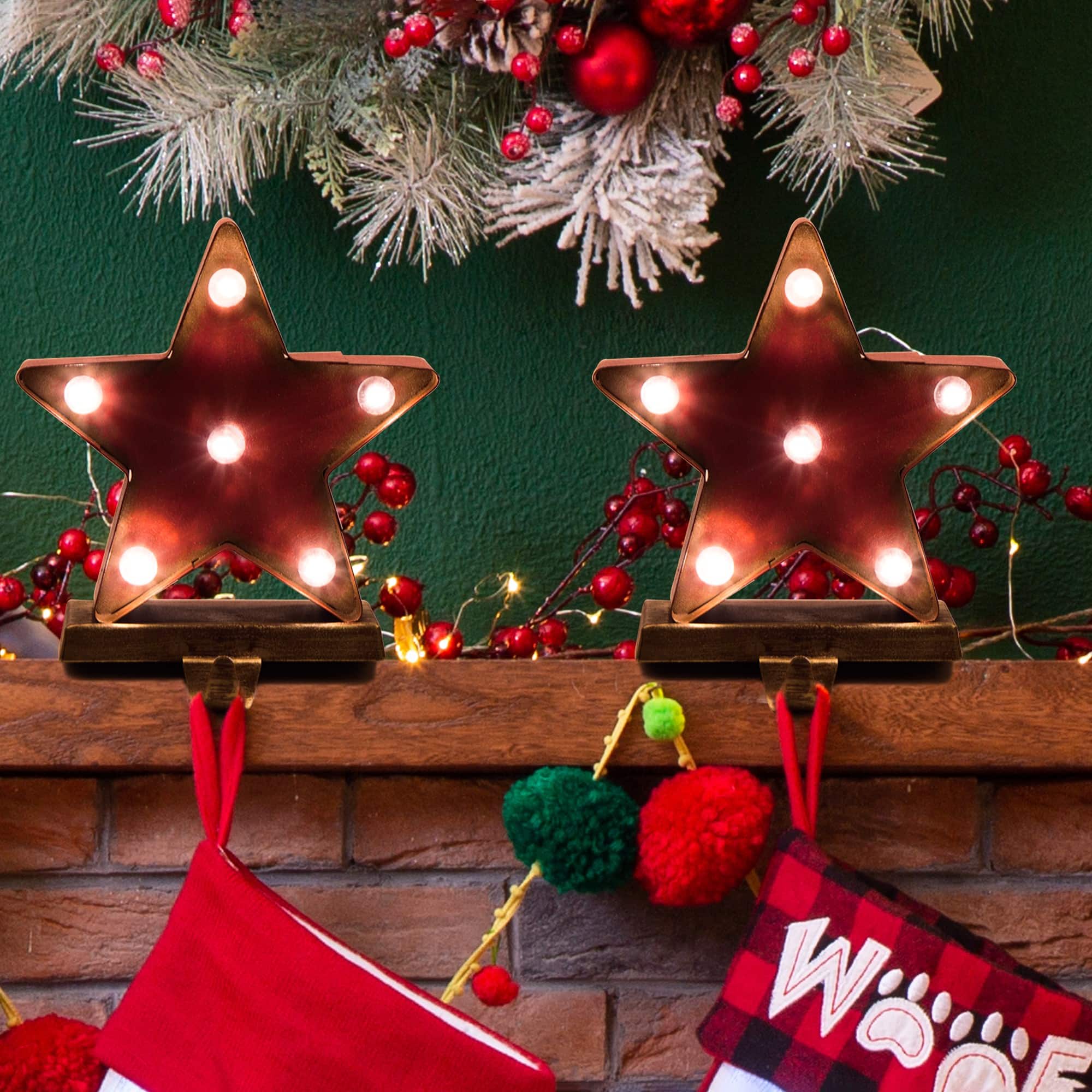 Glitzhome® 7.5" Marquee LED Star Stocking Holder, 2ct.