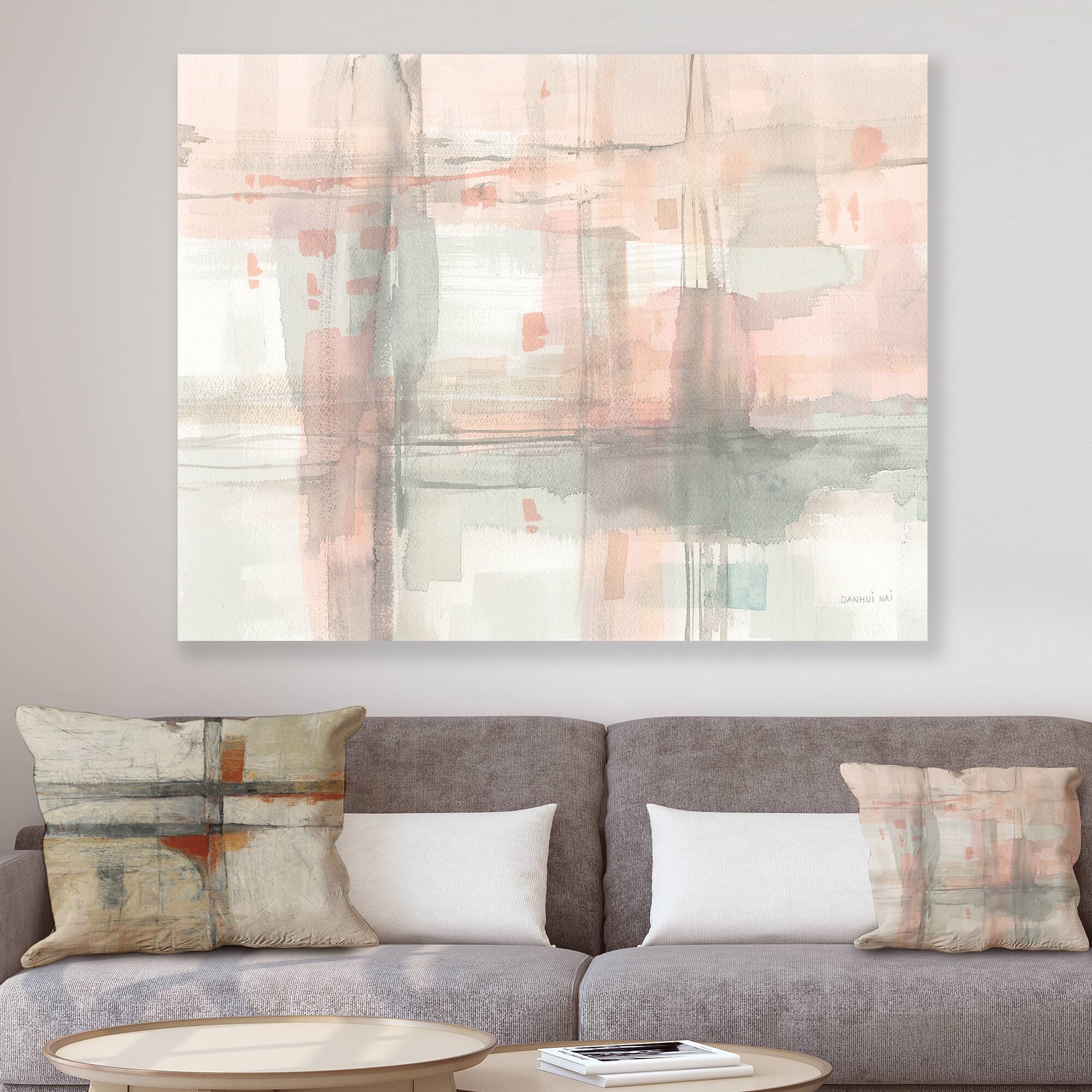 Designart - Intersect II Grey - Pink Modern Premium Canvas Wall Art