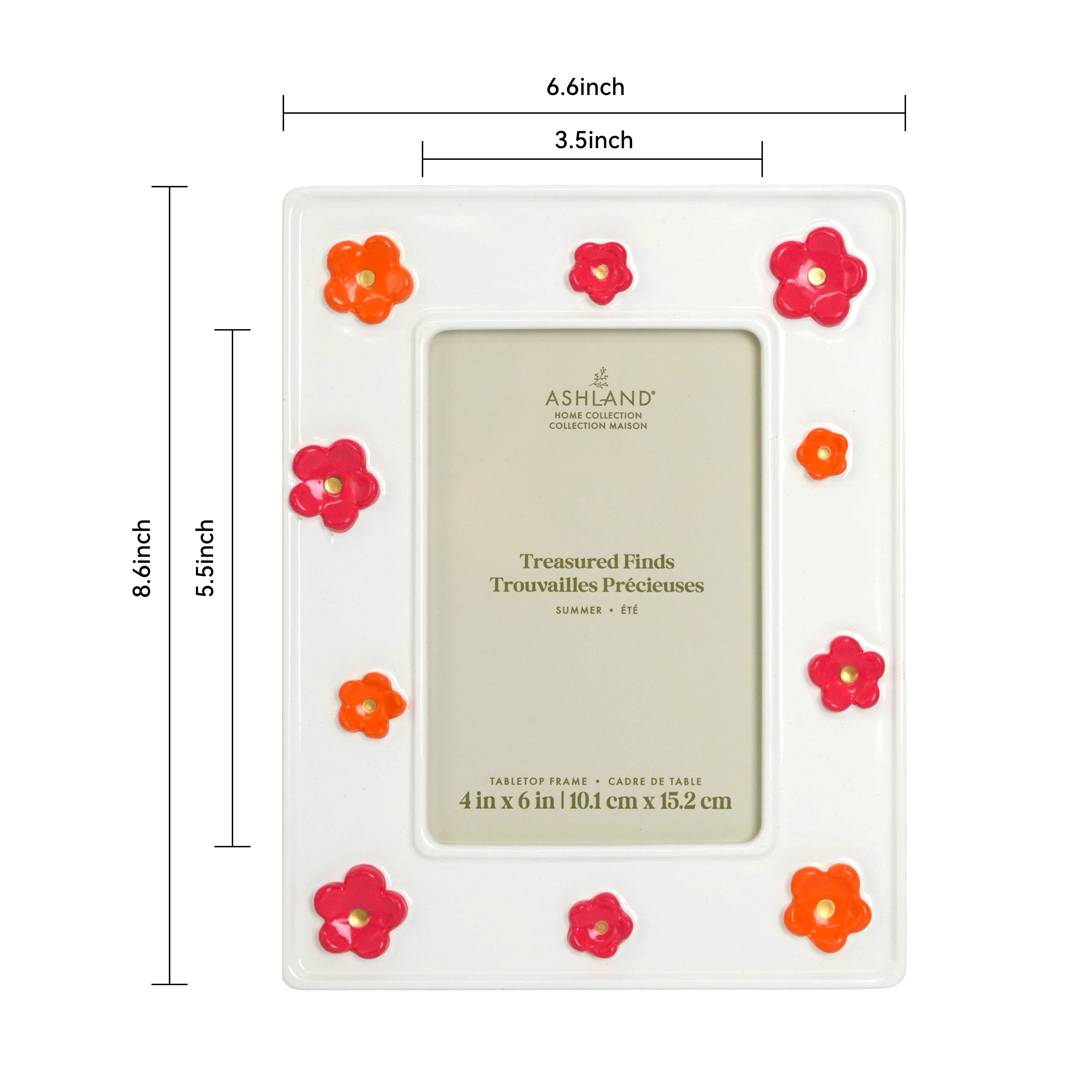 4" x 6" White with Pink & Orange Flowers Tabletop Frame, Treasured Finds by Ashland®