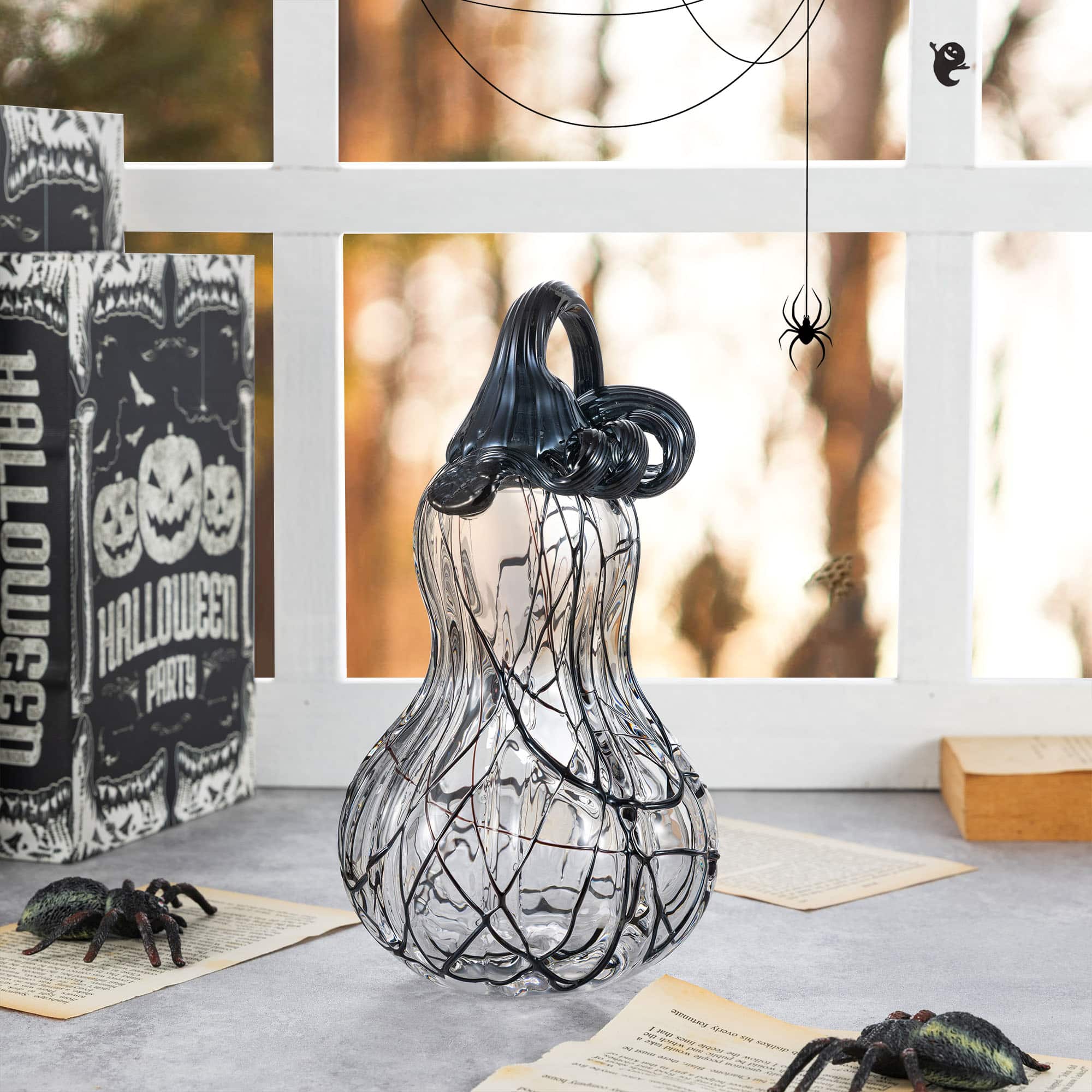 Glitzhome® 9" Halloween Abstract Black and White Glass Gourd
