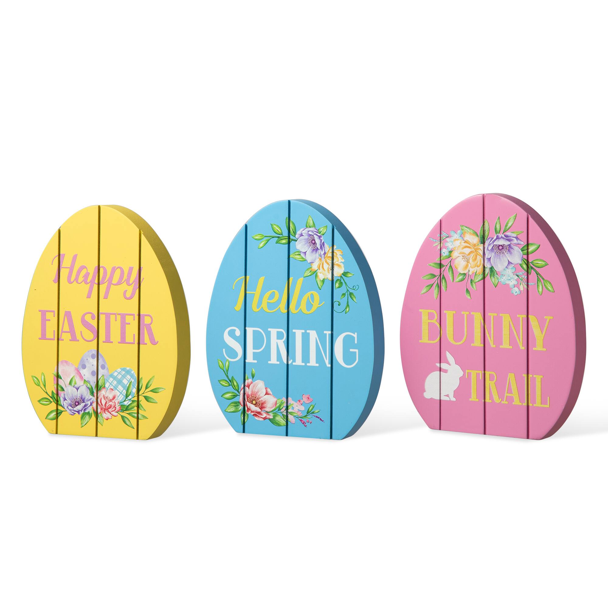 Glitzhome® 7.5" Set of 3 Easter Wooden Easter Egg Table Decor