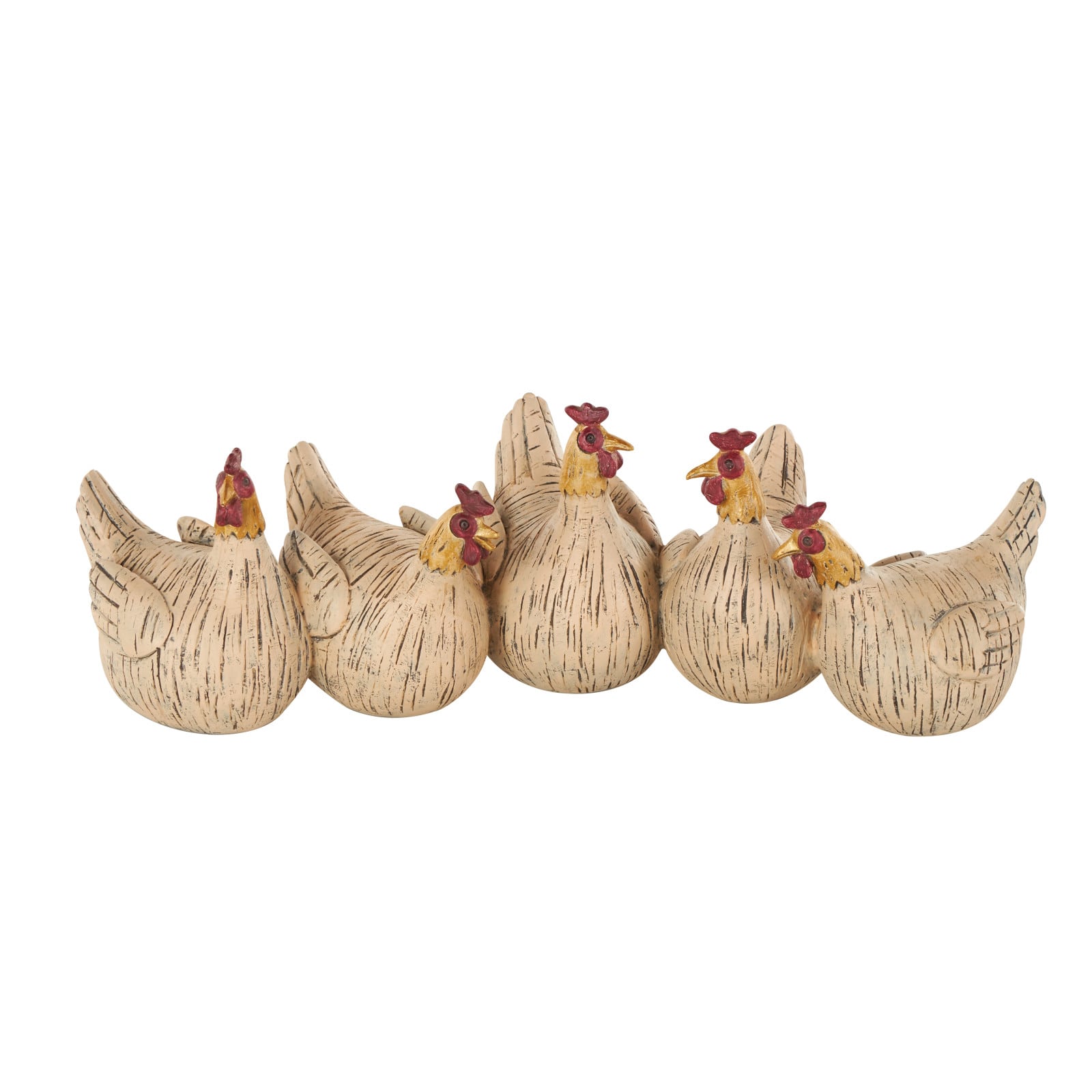 15.25" Beige Polystone Decorative Chicken Sculpture with Gold Heads