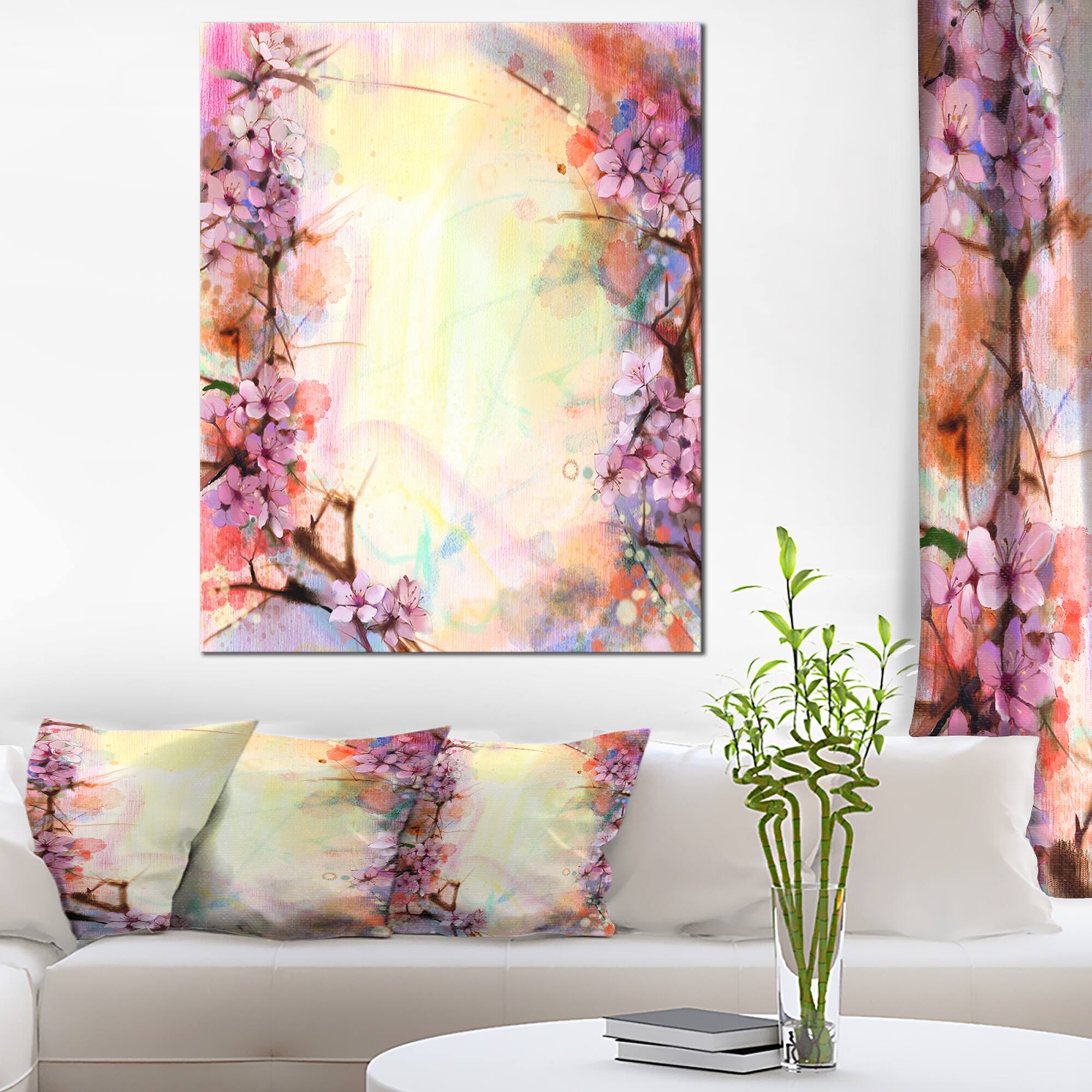 Designart - Pink Sakura on Blurred Background