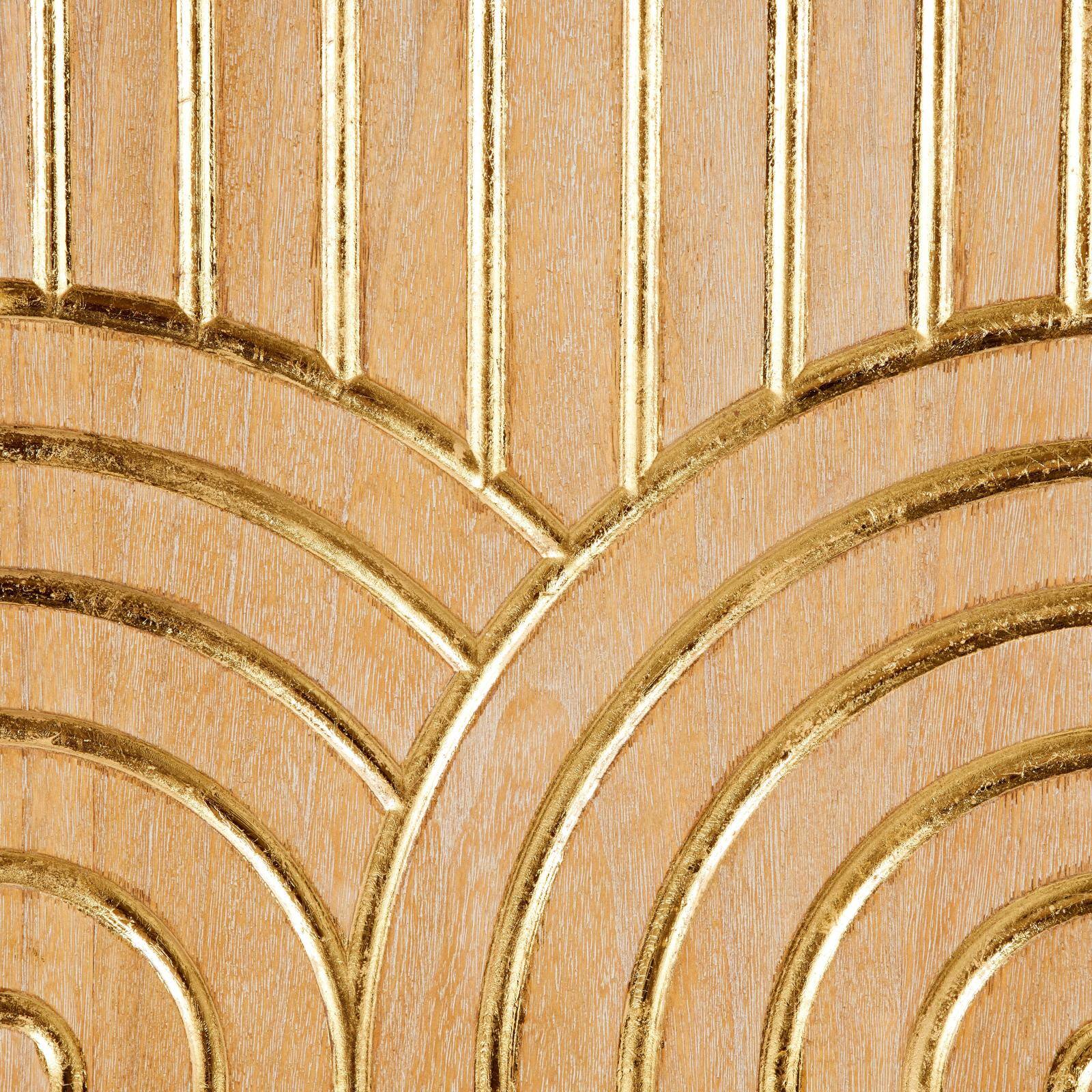 43" x 16" Light Brown Wood Geometric Panel Home Wall Décor with Overlapping Gold Arches