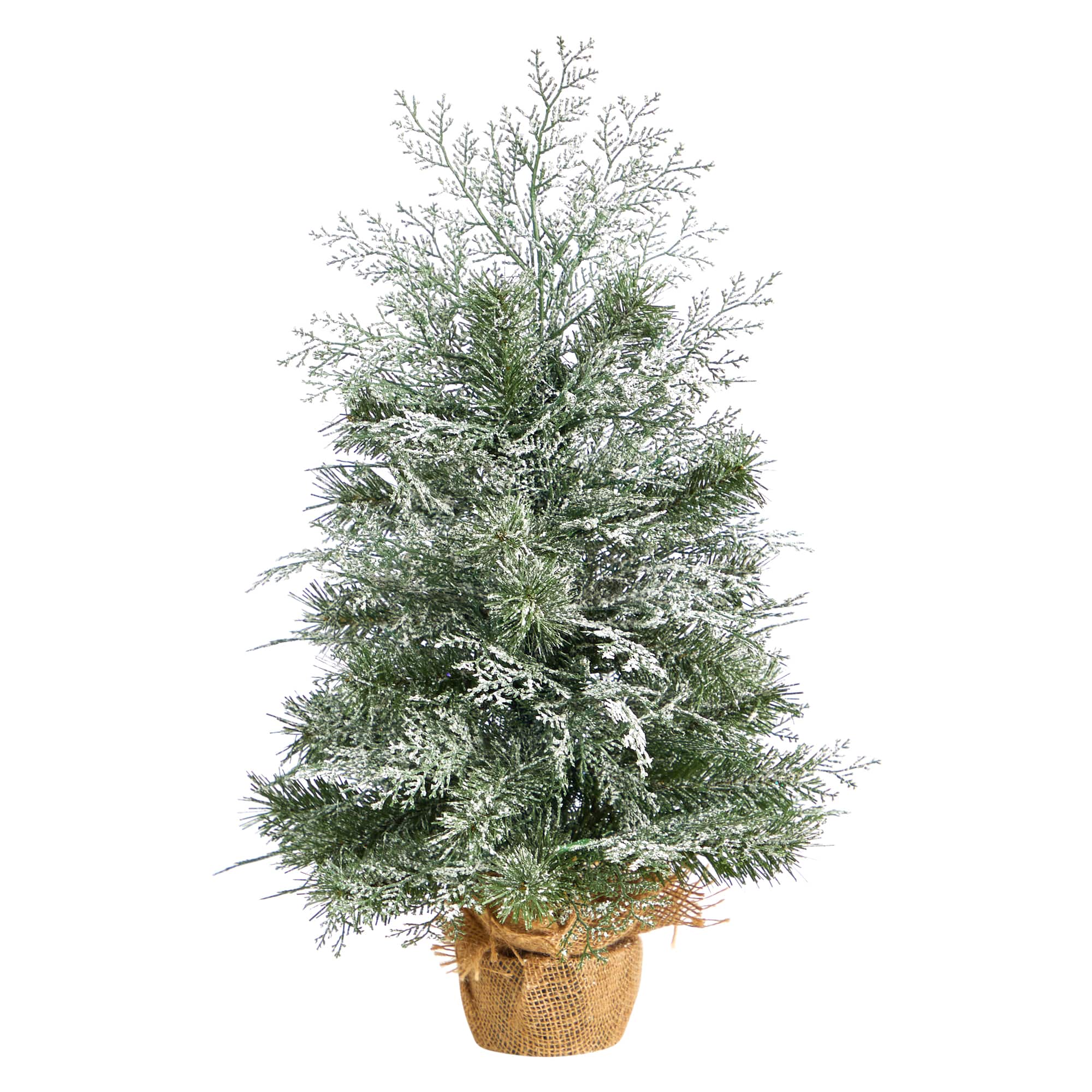 2ft. Pre-Lit Winter Frosted Artificial Christmas Tree in Burlap Base, Warm White LED Lights