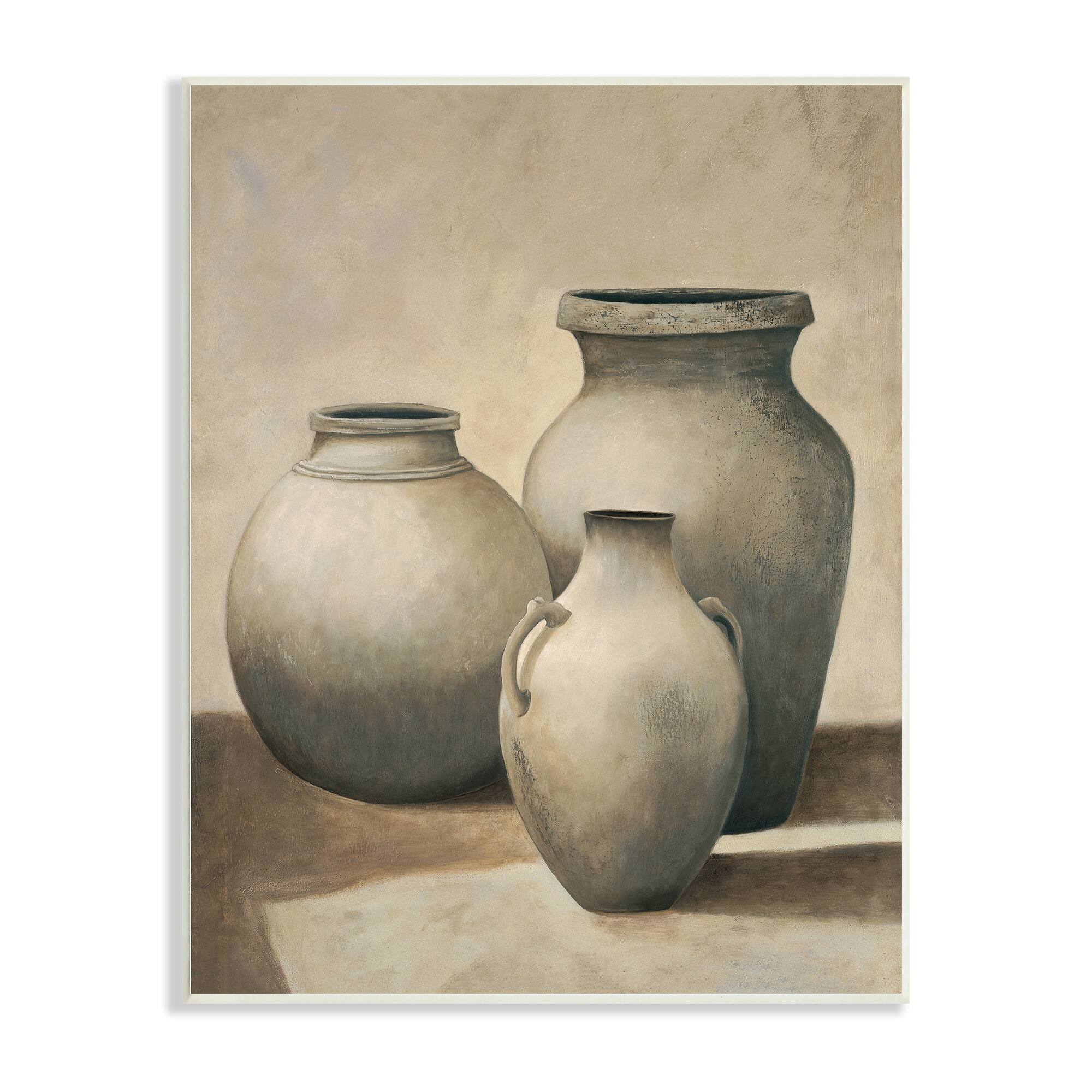 Stupell Industries Clay Plant Pottery Jars Still Life Pencil Sketch Wall Plaque Art