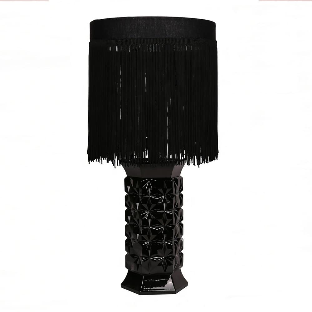 17" Black Glass Lamp with Fringe Shade by Ashland®