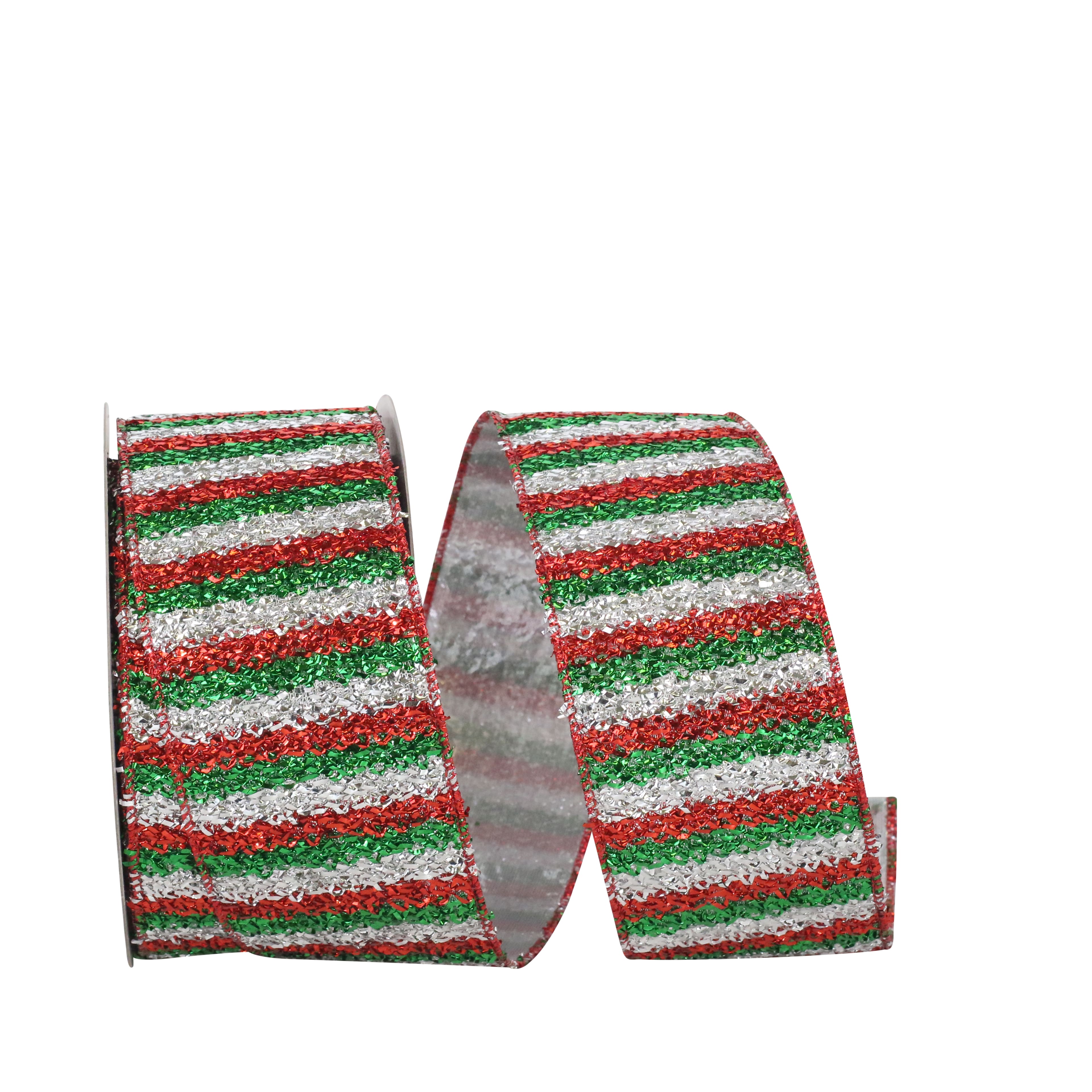 JAM Paper 2.5" x 10yd. Multicolor Wired Looped Metallic Stripes Metallic Backed Ribbon