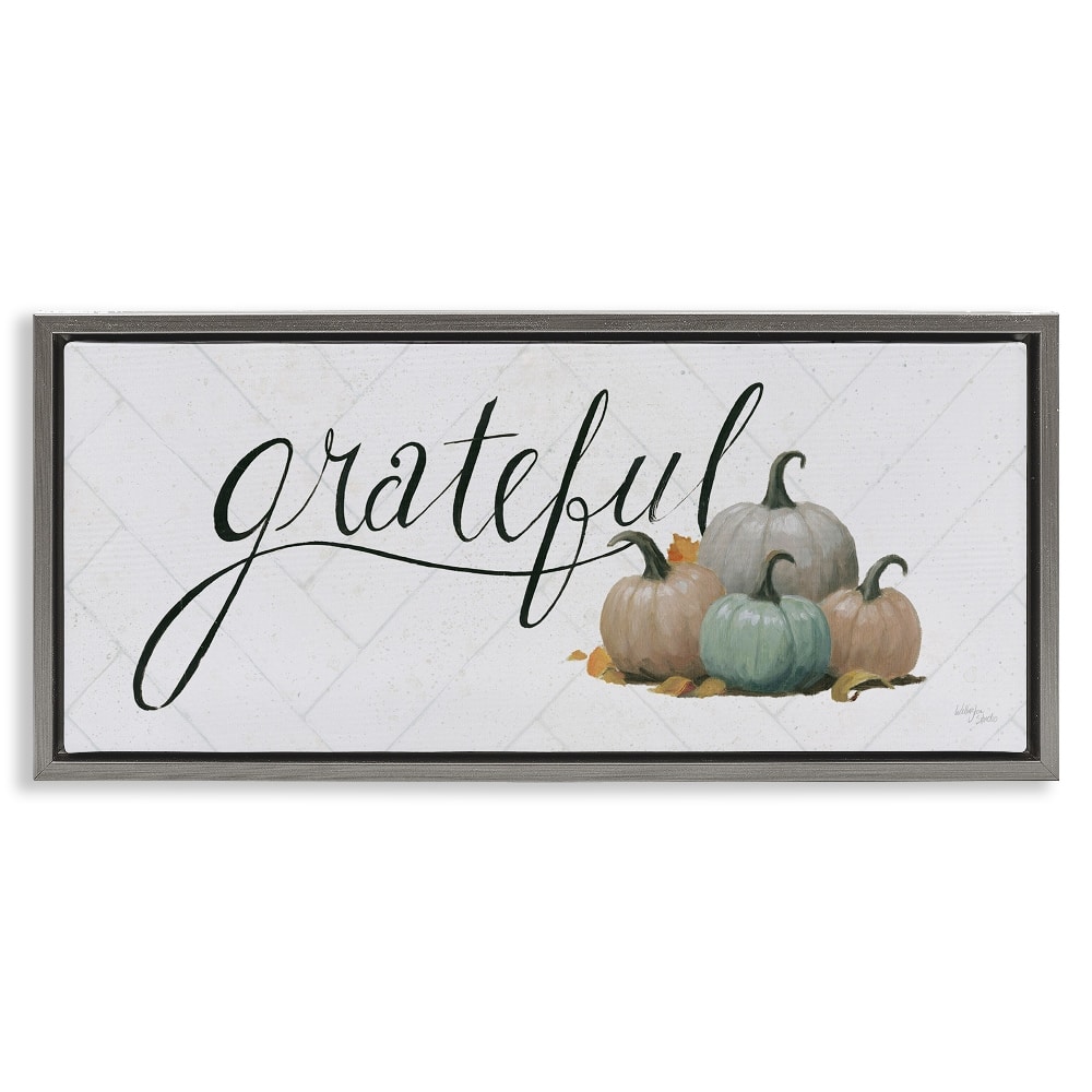 Stupell Industries Grateful with Pumpkins Floater Framed Art