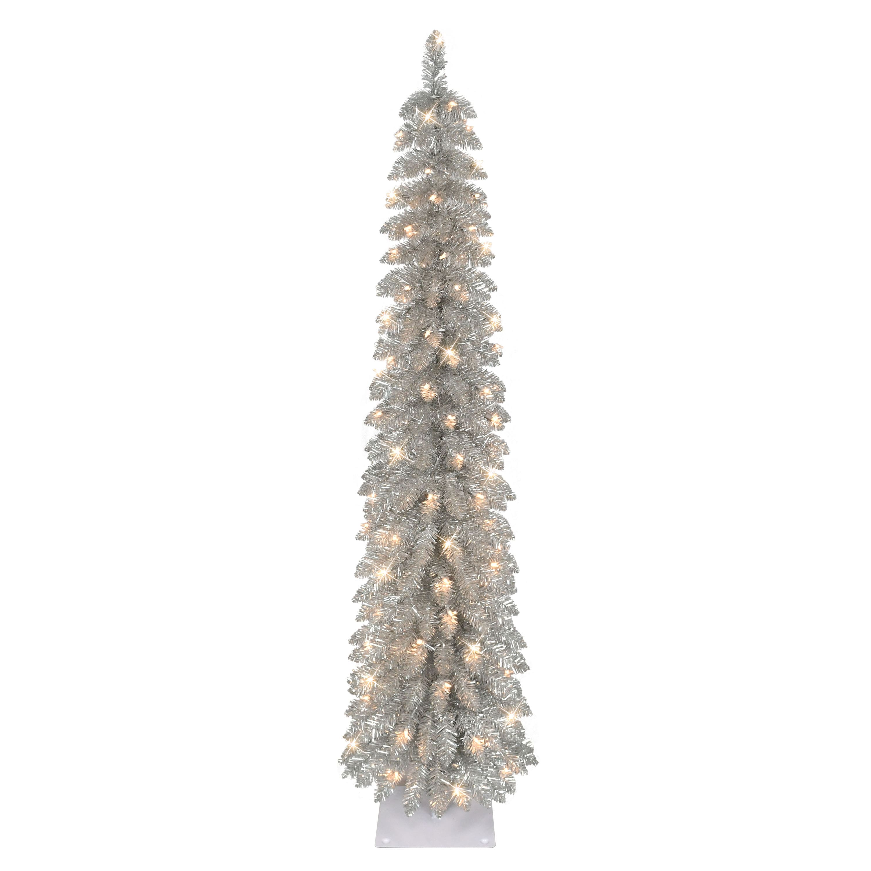 6ft. Pre-Lit Silver Alpine Pencil Artificial Christmas Tree, Clear Lights