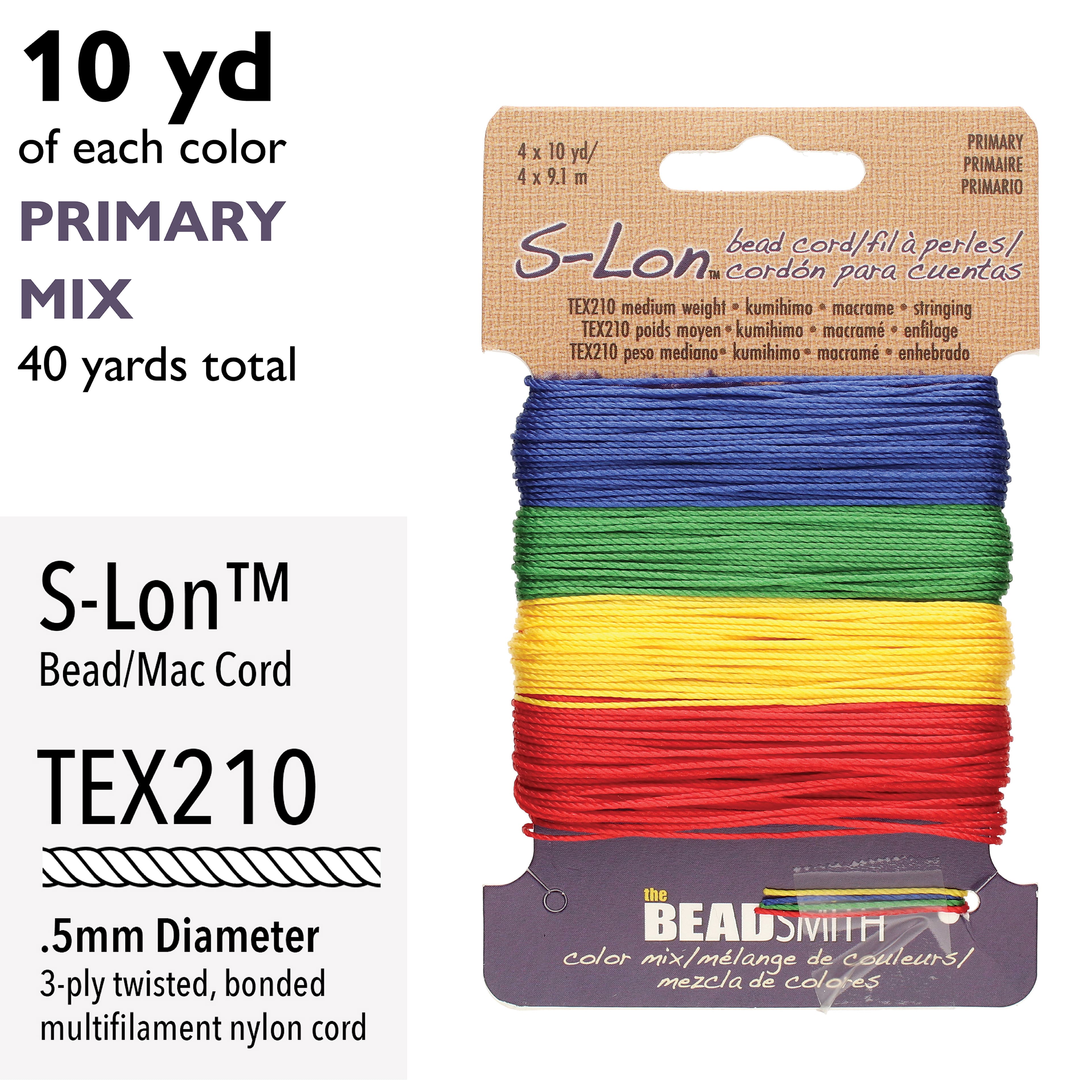 12 Packs: 4 ct. (48 total) The Beadsmith® S-Lon® 0.5mm Mixed Color Bead Cords