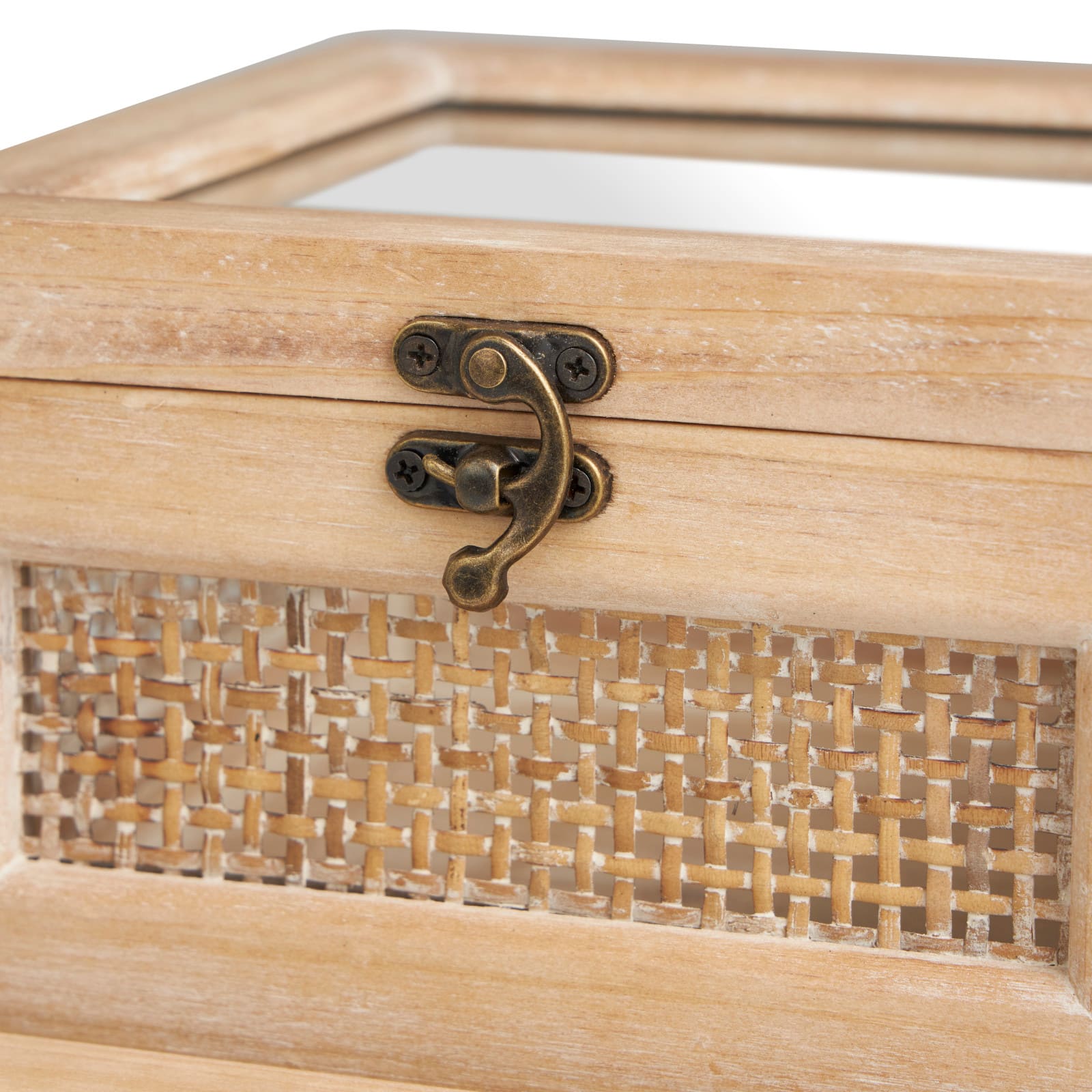 Light Brown Box with Glass Top & Rattan Side Panels Set
