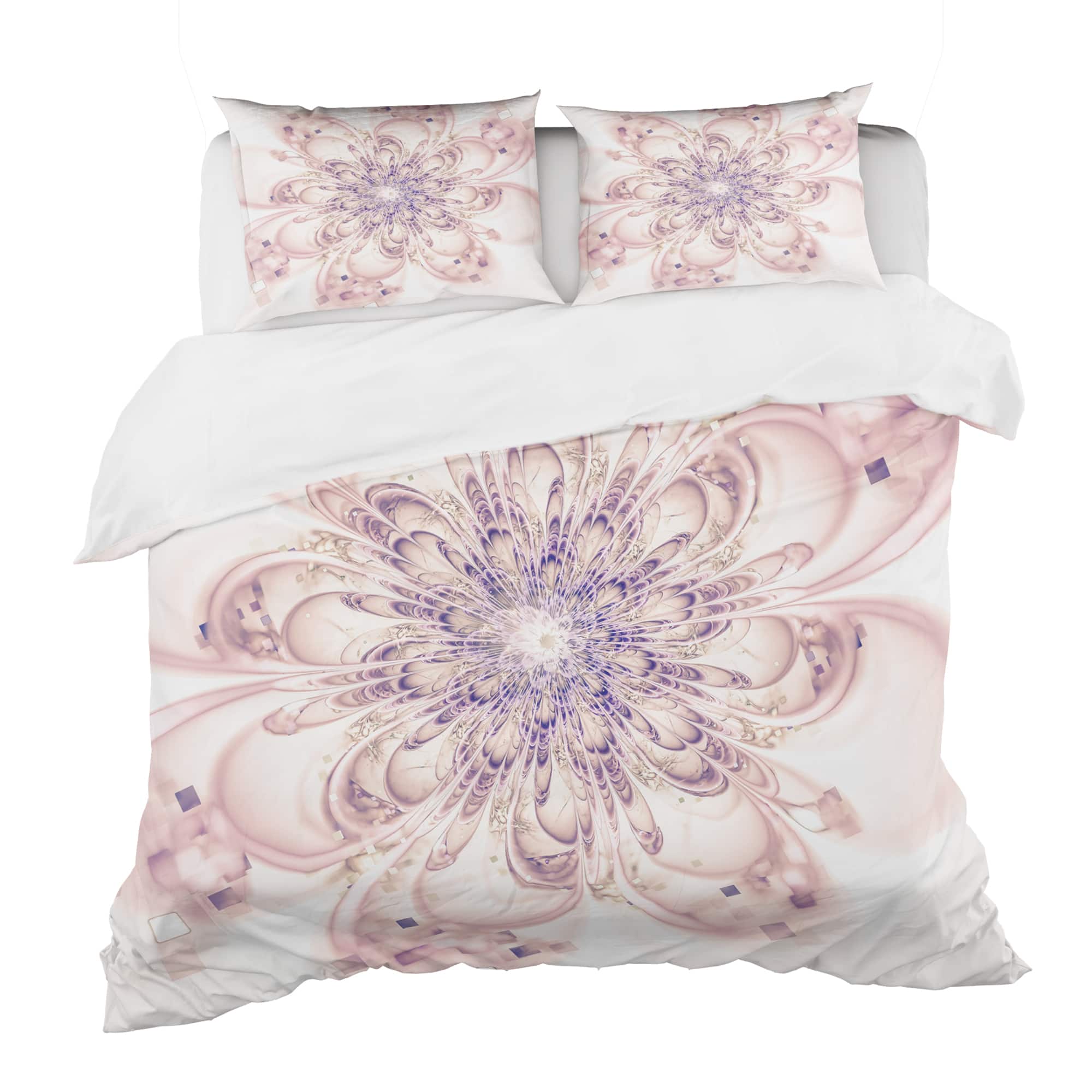 Designart Full Bloom Fractal Flower In Pink Modern & Contemporary Duvet Cover & Shams Bedding Set