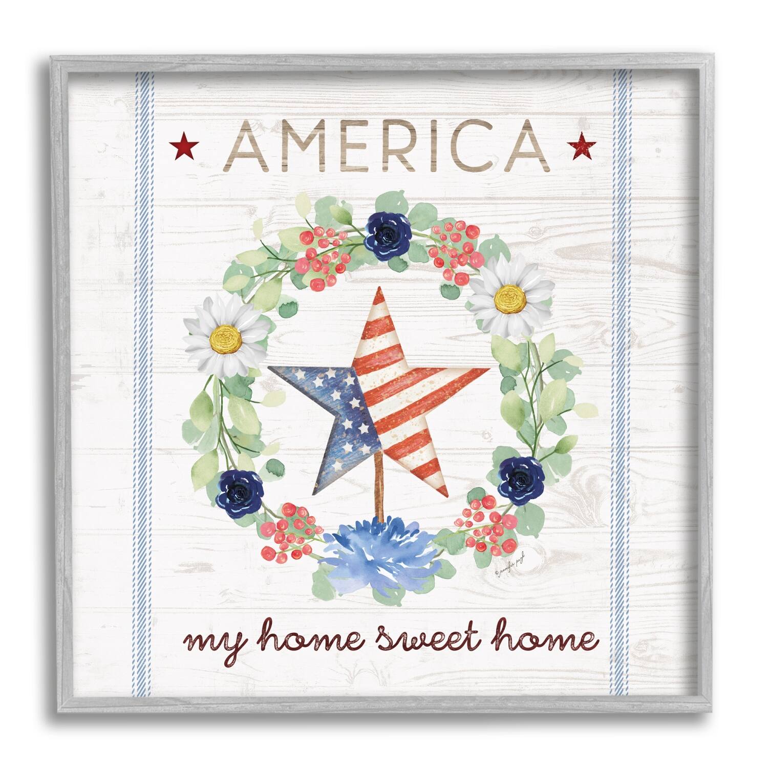 Stupell Industries America My Sweet Home Daisy Wreath Framed Giclee Art