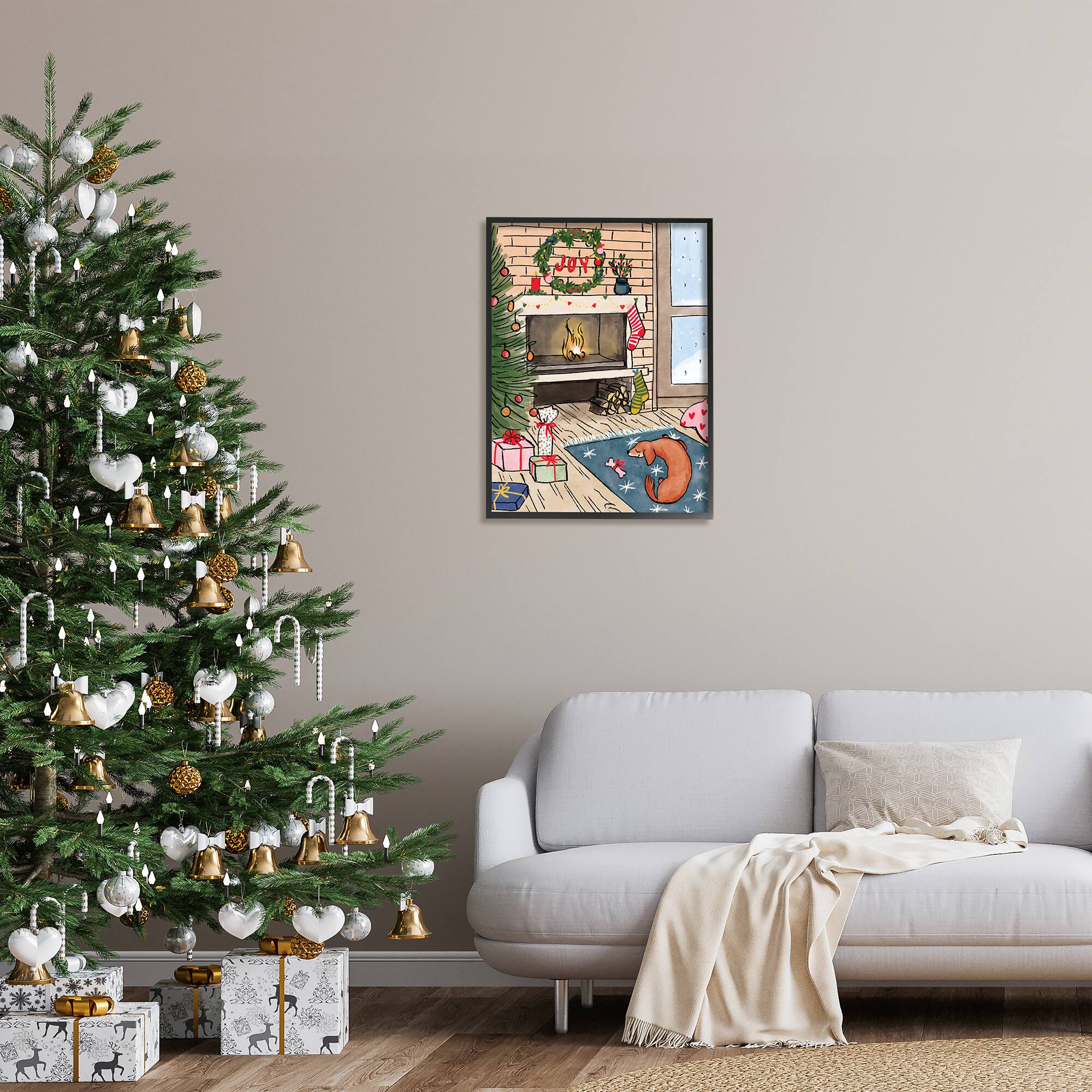 Stupell Industries Cozy Christmas Fireplace Tree Framed Giclee Art