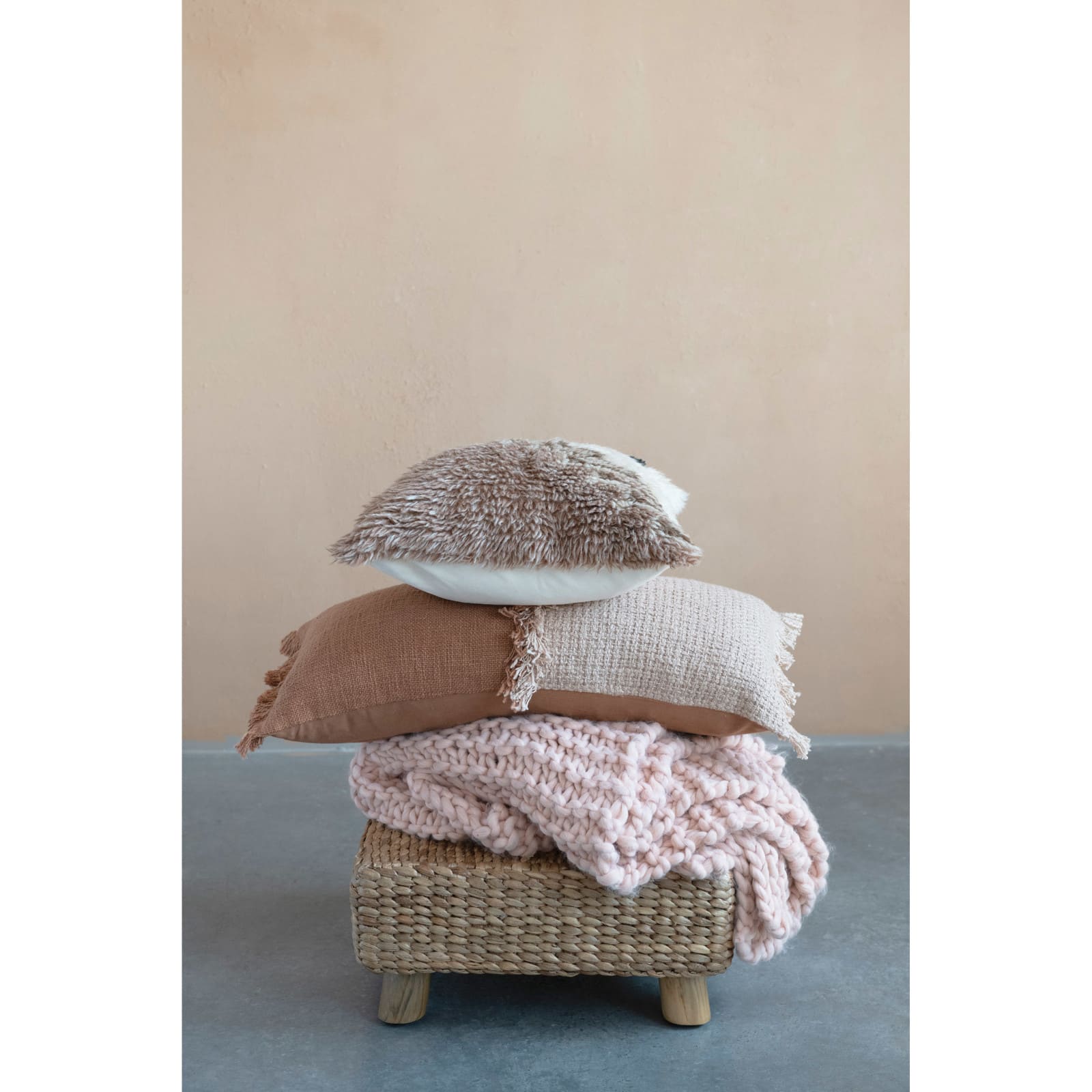 Hello Honey® Pink & Rust Woven Cotton Lumbar Pillow with Fringe
