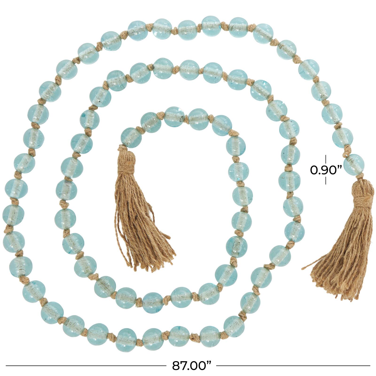 Ivory and Iris 87" Handmade Round Glass Beaded Garland with Jute Tassel