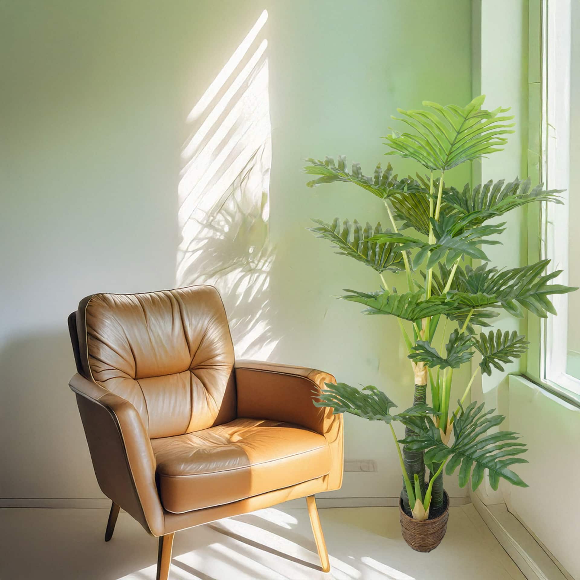 5ft. Philodendron Selloum Faux Plant in Woven Basket by Ashland®