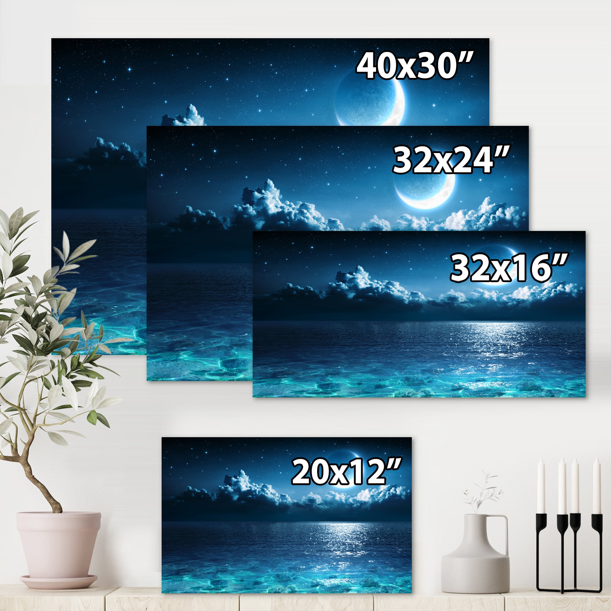 Designart - Romantic Moon Over Deep Blue Sea I