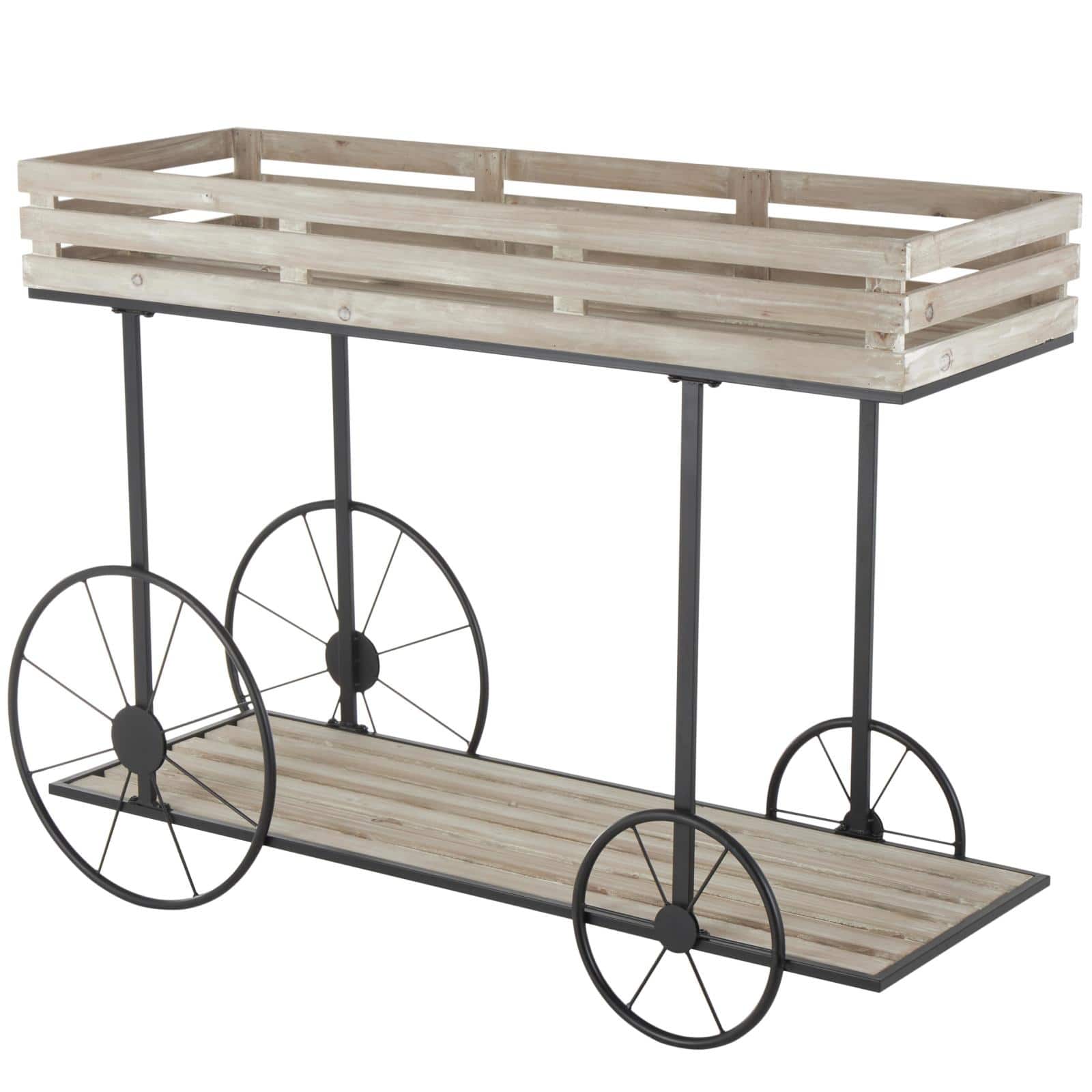 45" Cream Wood Wheelbarrow Shelf Plant Stand