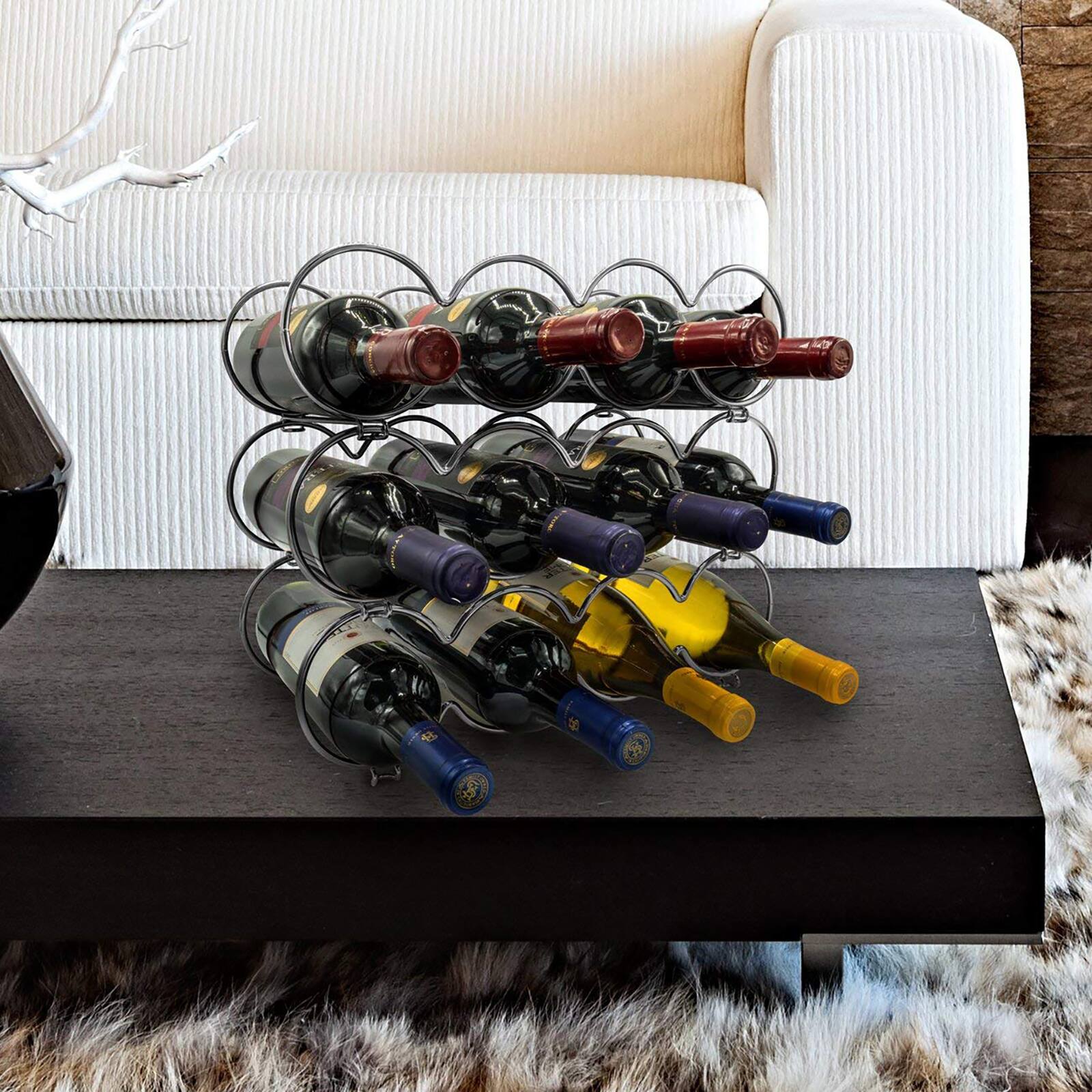 Sorbus 15.5" Silver Circles Detachable 3-Tier Metal Wine Rack