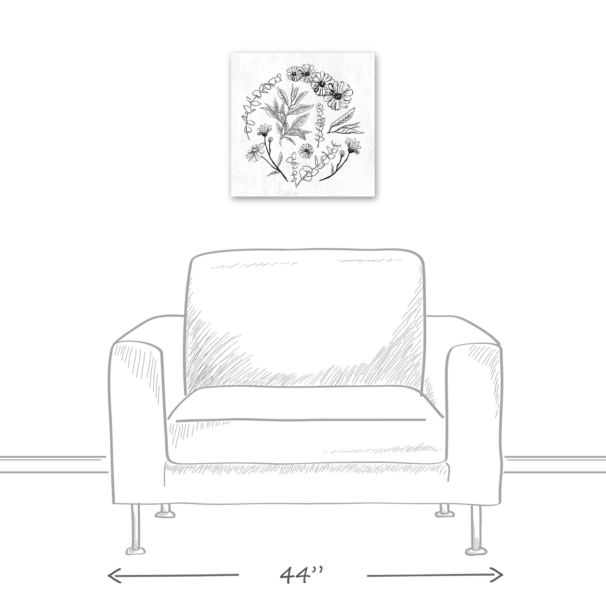 Hand Drawn Flowers and Leaves 16" x 16" Canvas Wall Art