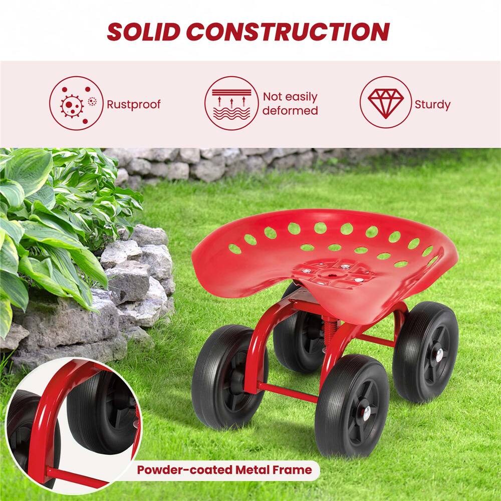 Costway Rolling Garden Cart Heavy Duty Height Adjustable Swivel Work Seat
