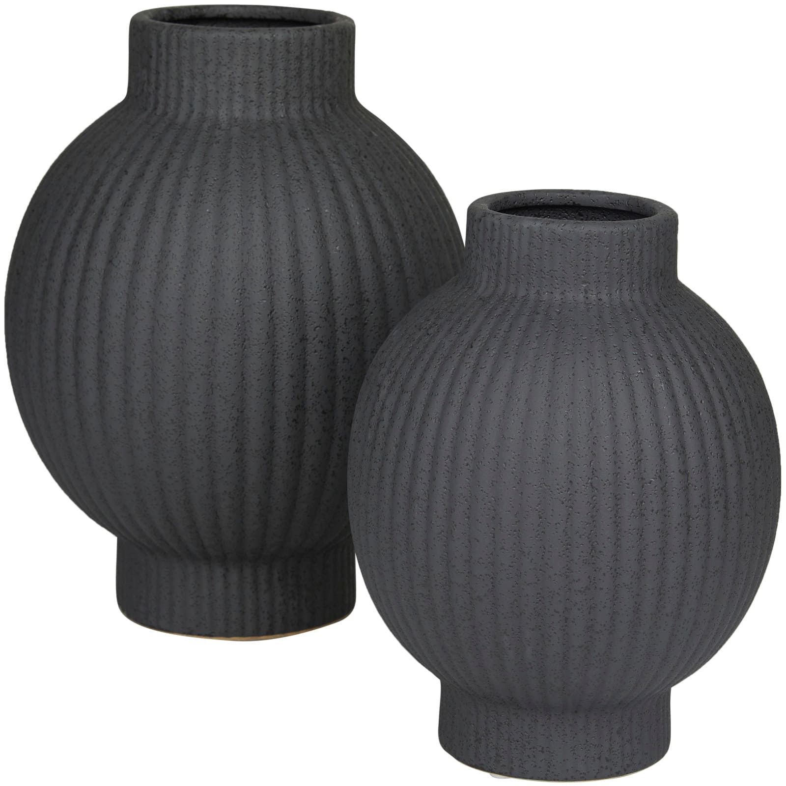 CosmoLiving by Cosmopolitan Black Ceramic Ribbed Vase Set of 2 11", 9"