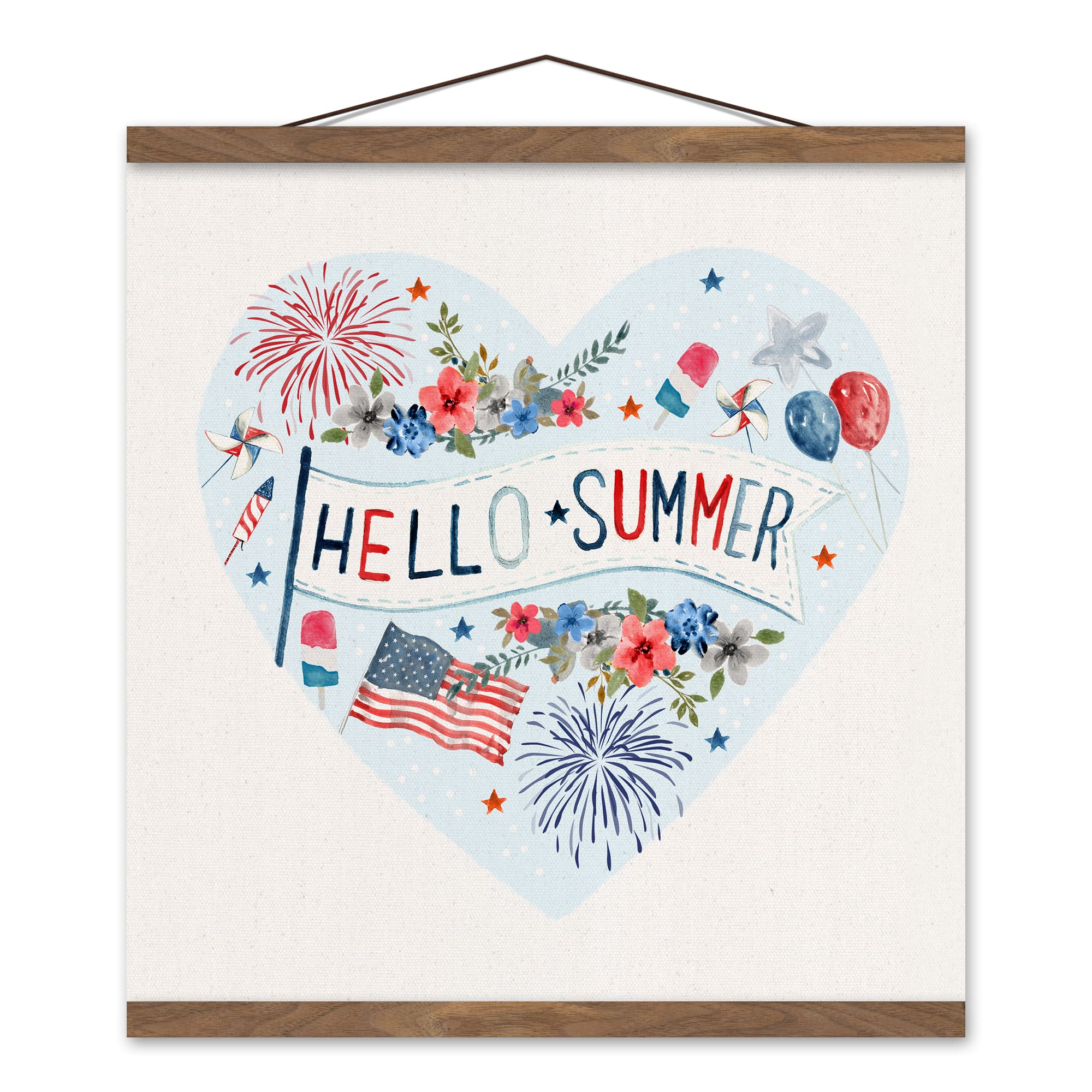 Hello Summer Icons Teak Hanging Canvas