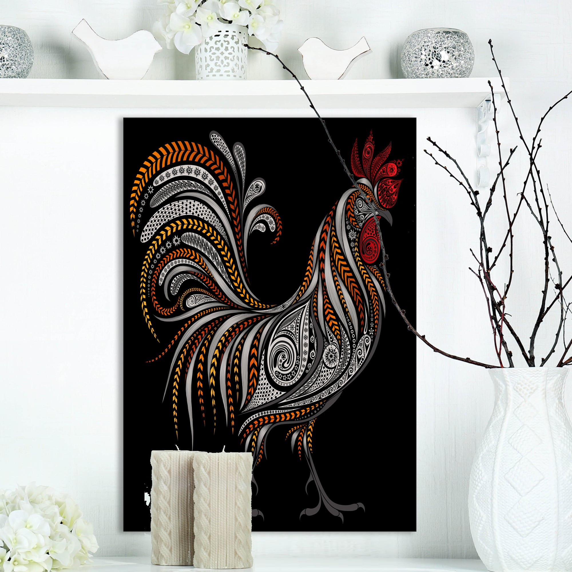 Designart - Vintage rooster - of Farmhouse Animals of Painting Print on Wrapped Canvas